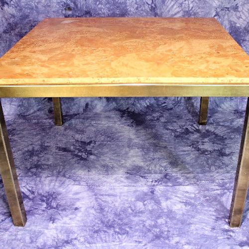 Milo Baughman Burled Wood & Brass Square Dining Table