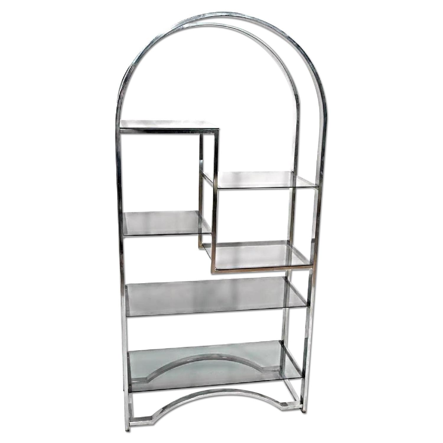 Milo Baughman Mid Century Modern Chrome Arched Top Etagere w/ Smoked