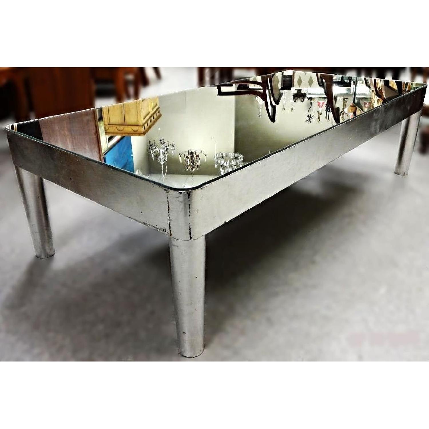 Swedish Mid Century Modern Silver Mirror Glass Top Coffee Table - image-1