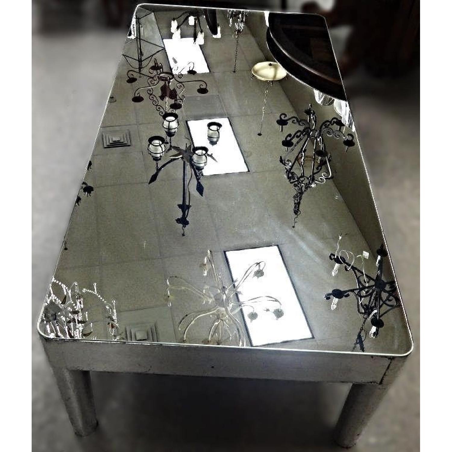 Swedish Mid Century Modern Silver Mirror Glass Top Coffee Table - image-2