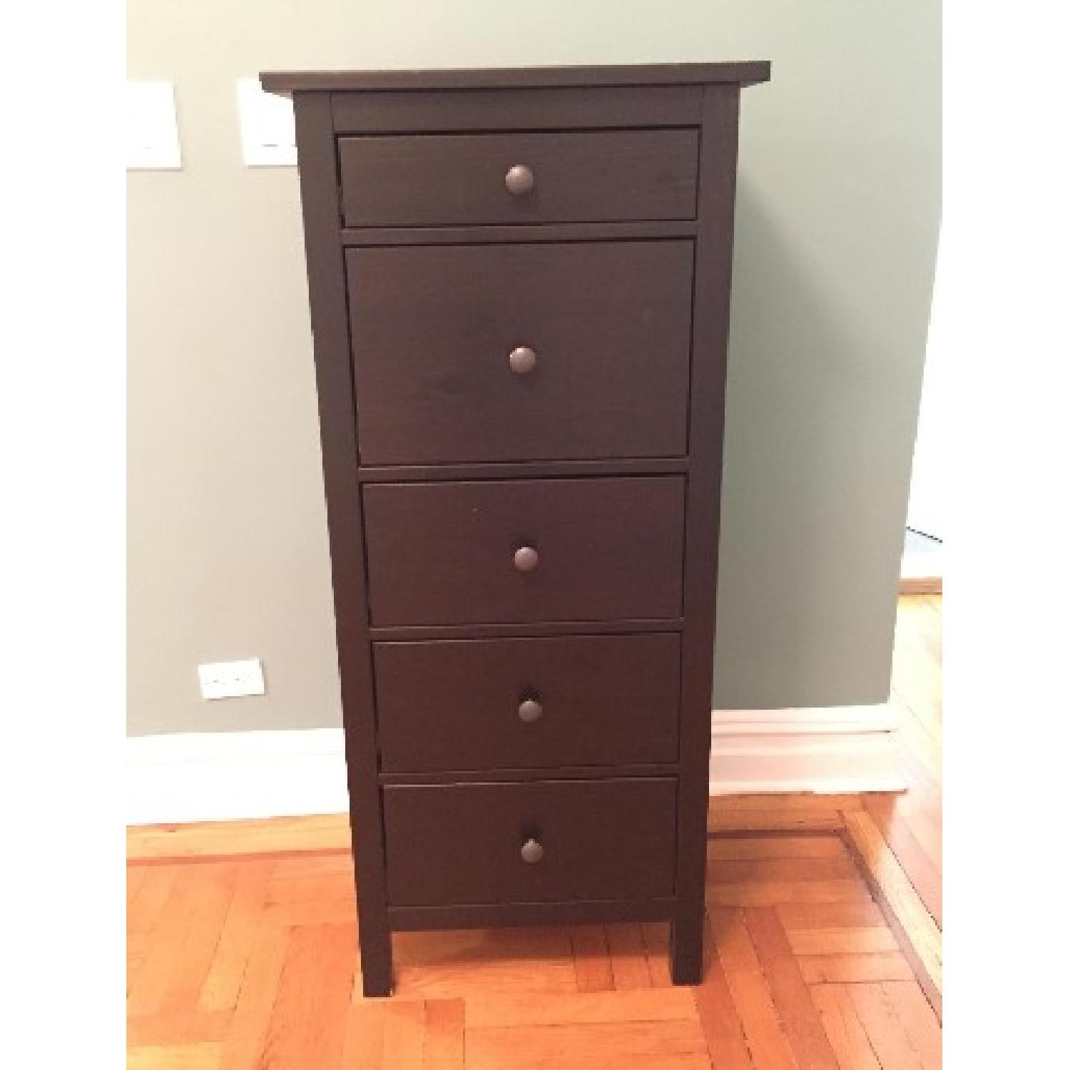 Ikea Hemnes Chest of 5 Drawers in Black-Brown - AptDeco