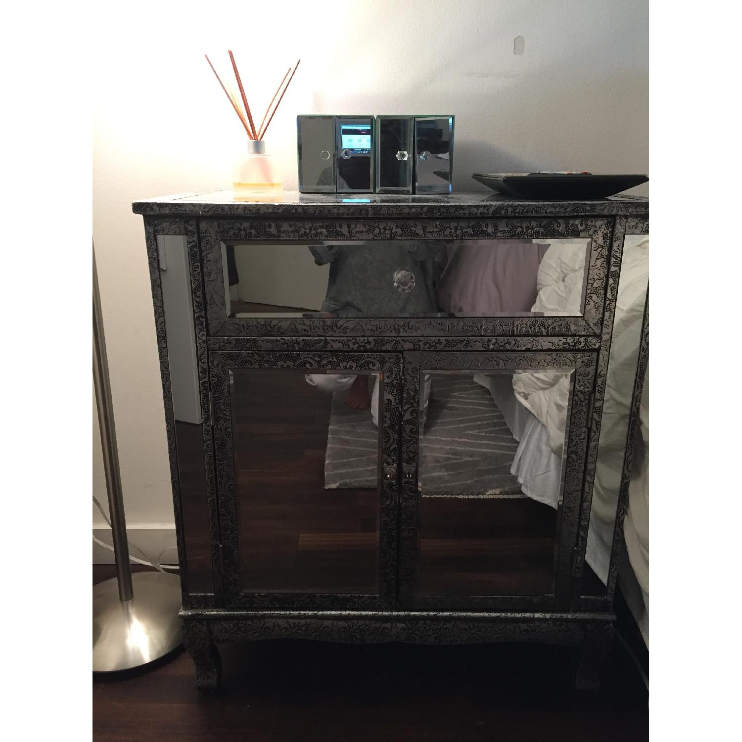 Home Goods Mirrored Storage Cabinet w/ 1 Drawer - image-1