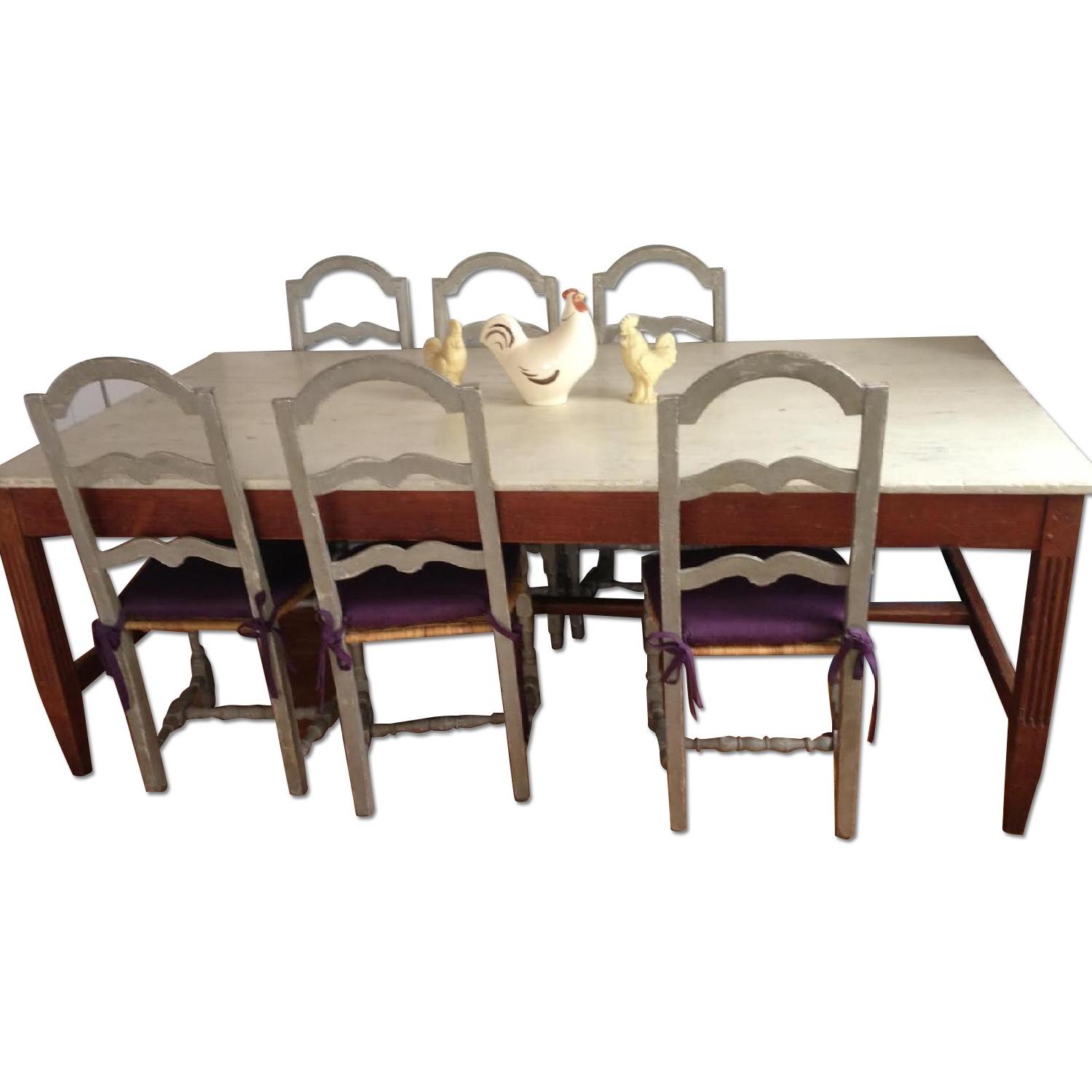 Antique French Farmhouse Table w/ 8 Chairs AptDeco