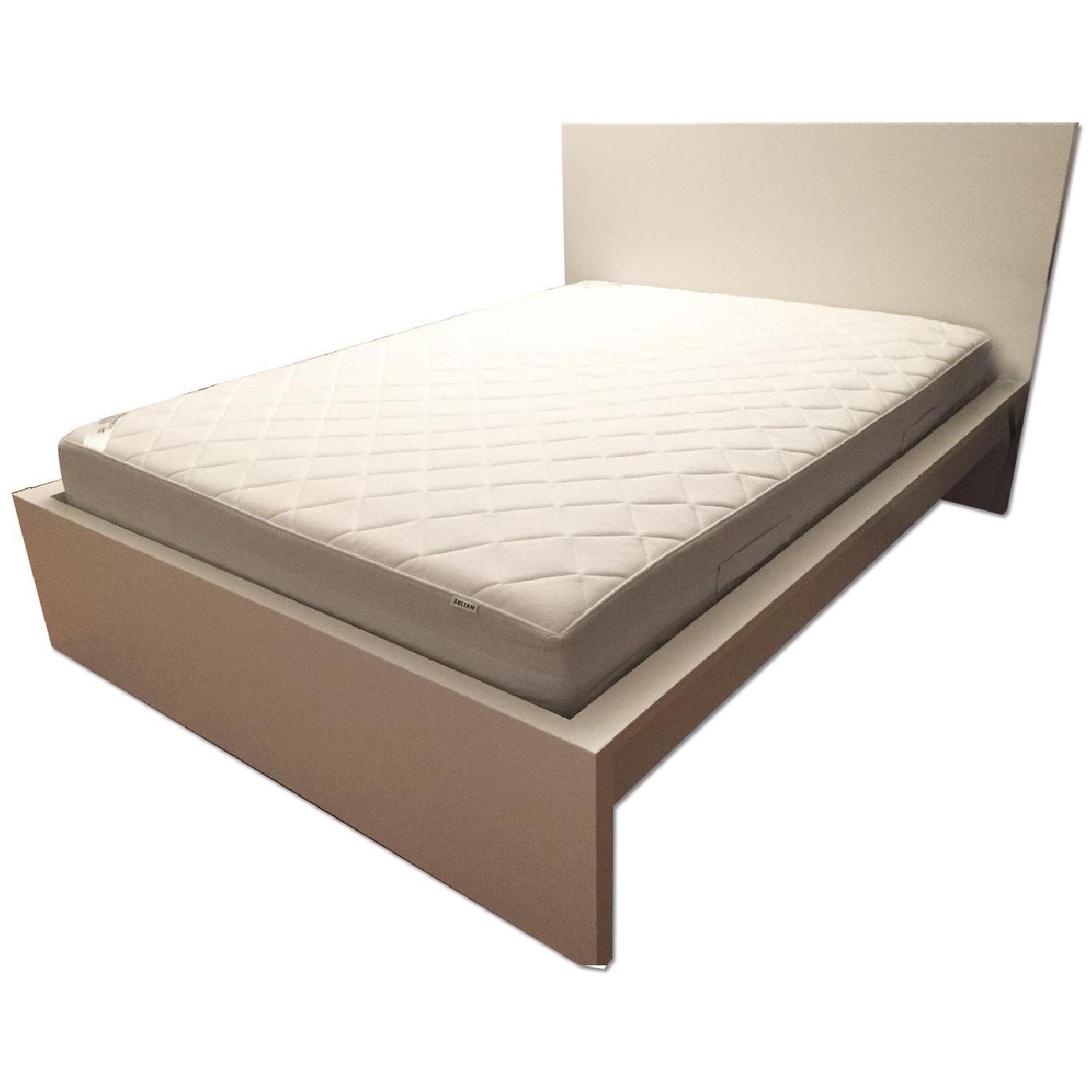 Ikea White Queen Bed w/ Headboard, Midbeam & Slat Base AptDeco