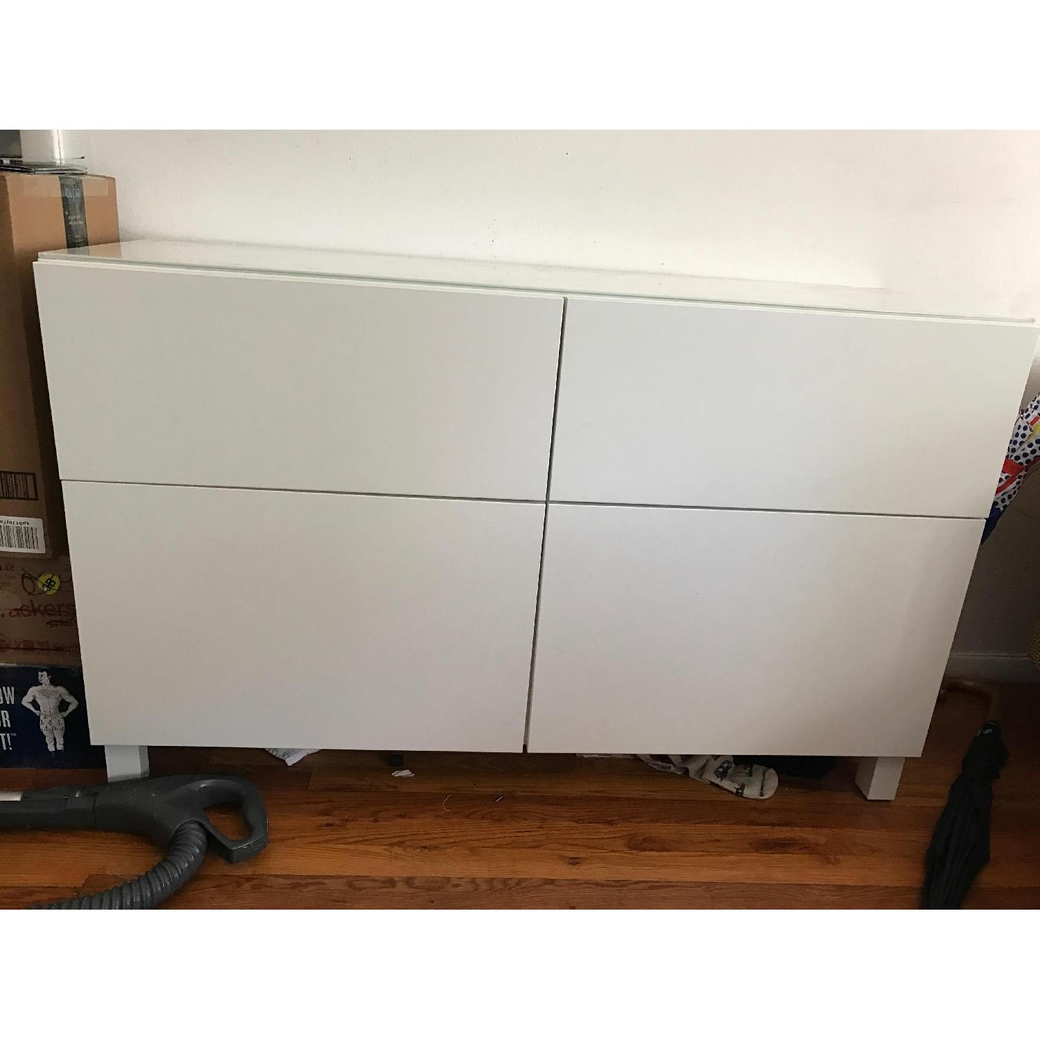 Ikea Besta White Console w/ Glass top - image-1
