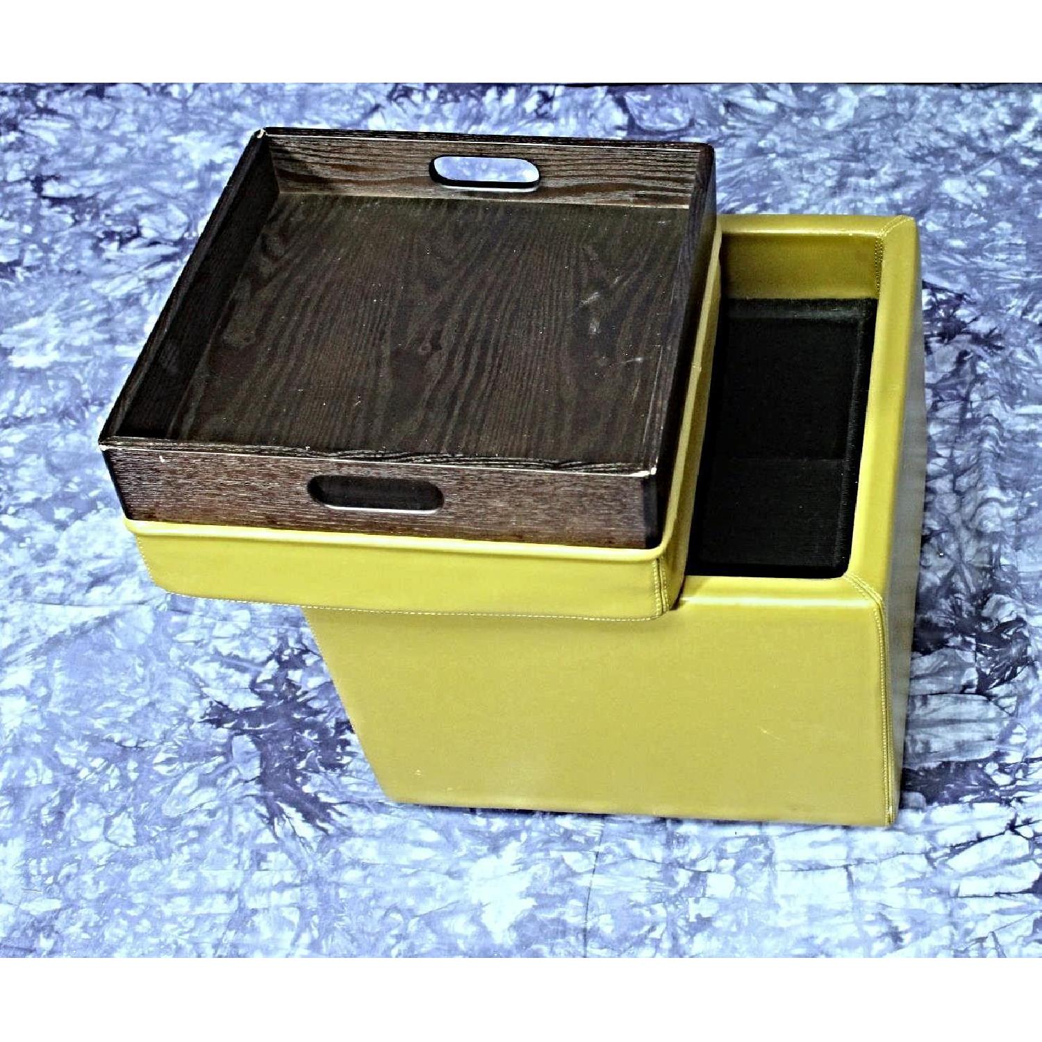 Green Leather Square Storage Ottoman - image-2