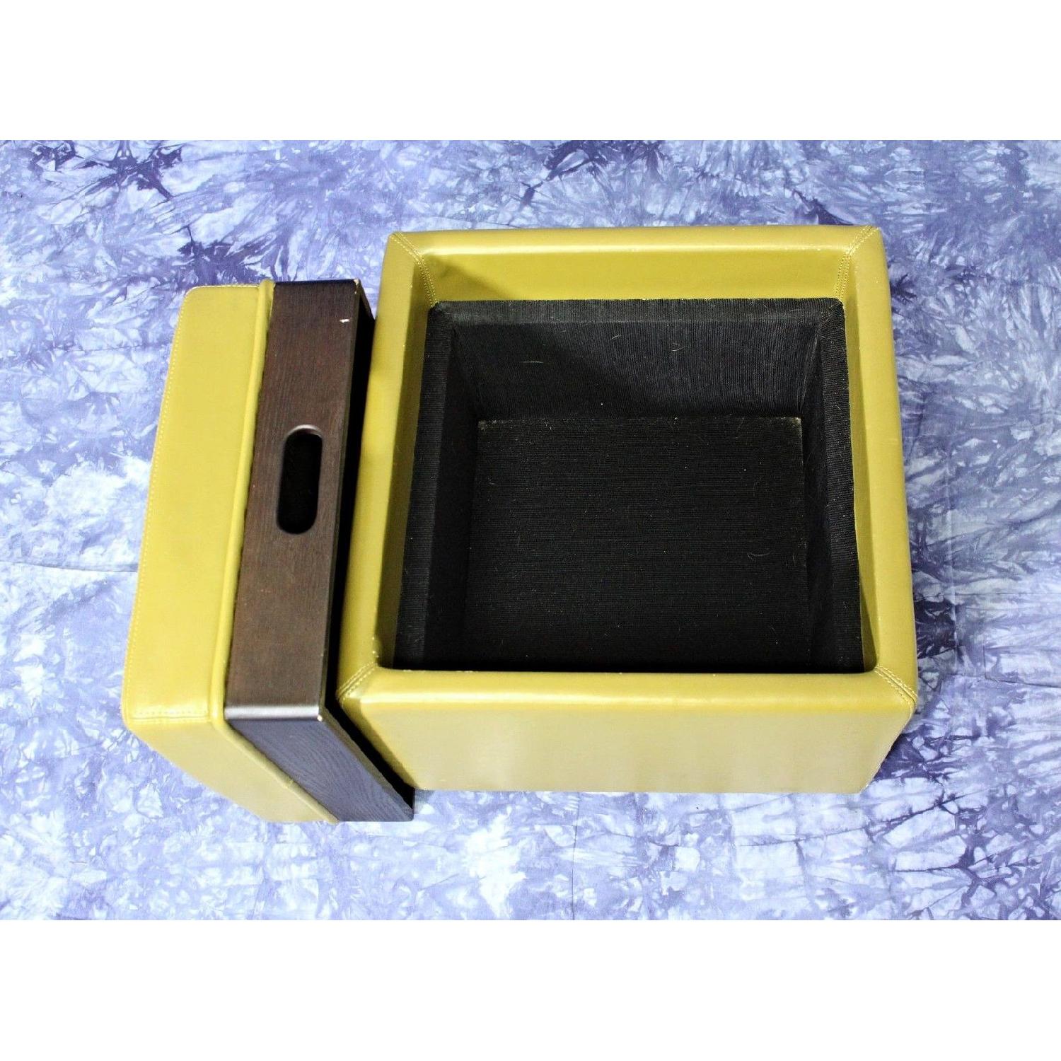Green Leather Square Storage Ottoman - image-3