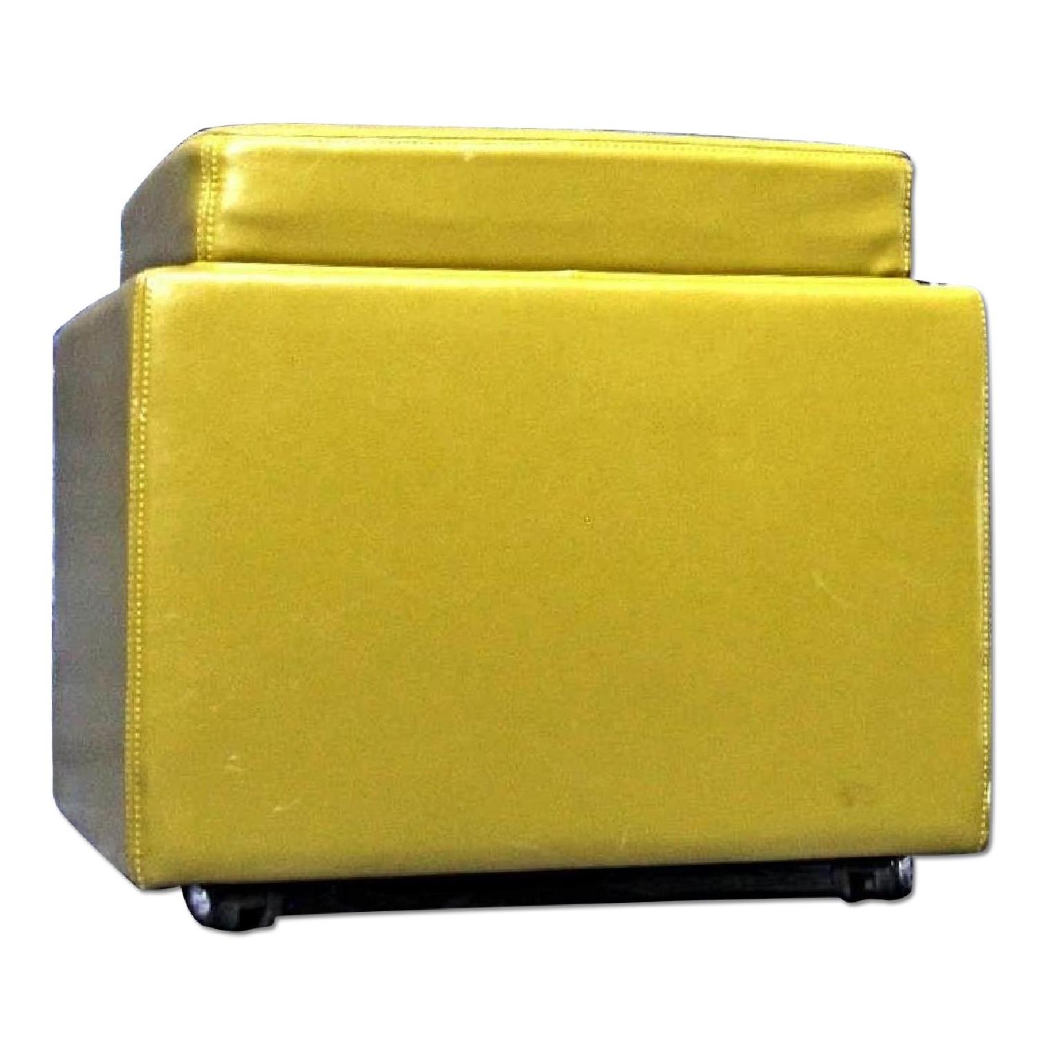 Green Leather Square Storage Ottoman - image-0