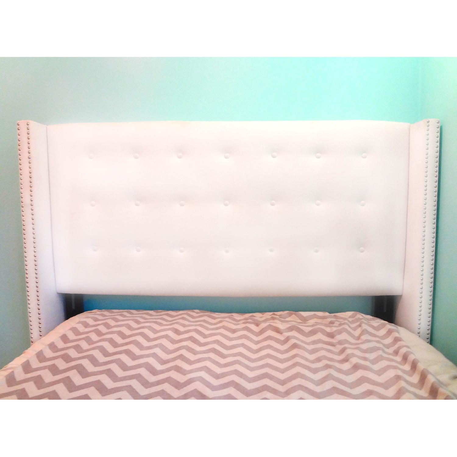 Skyline Furniture Velvet Plush White Tufted Nail Button Wingback Queen Headboard - image-1