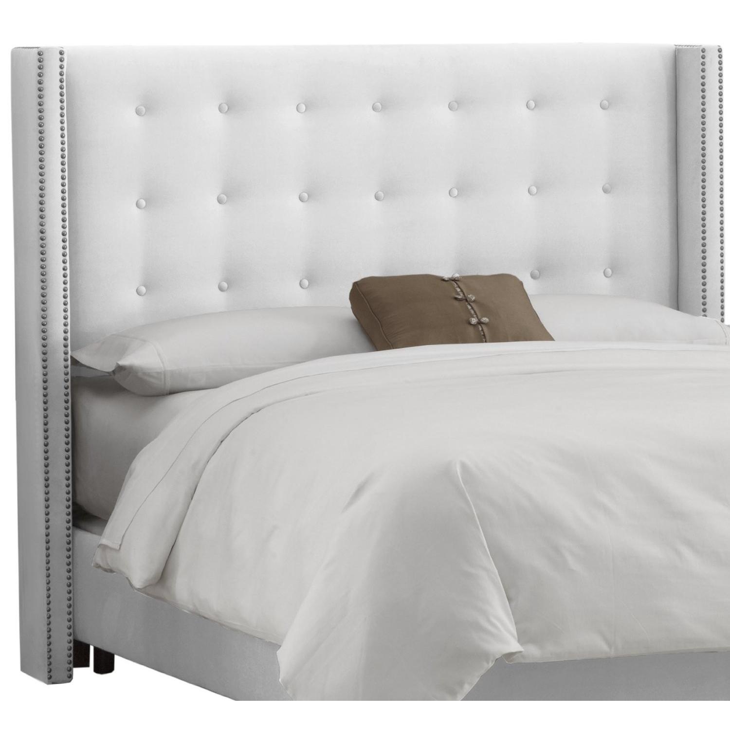 Skyline Furniture Velvet Plush White Tufted Nail Button Wingback Queen Headboard - image-3