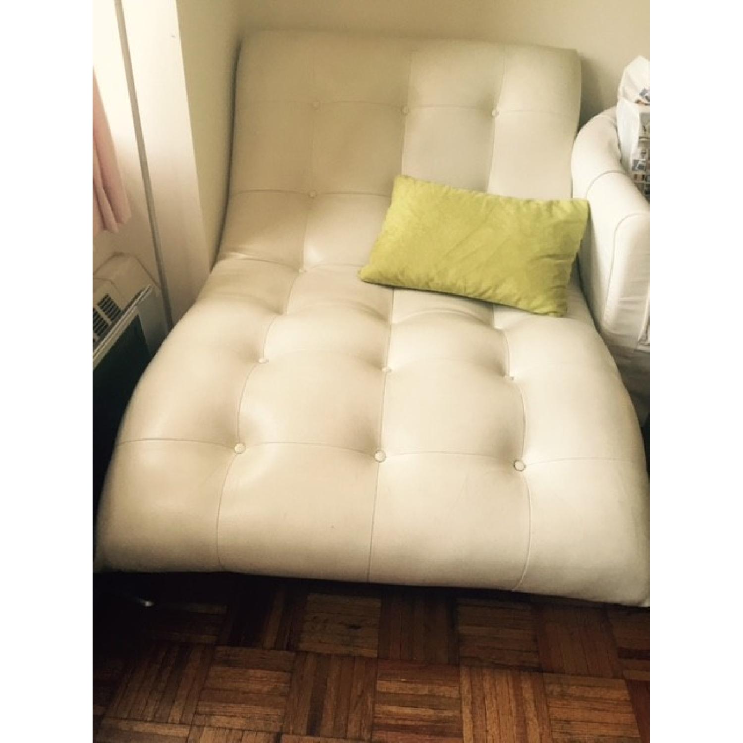 White Leather Chaise Lounge Sofa - image-1