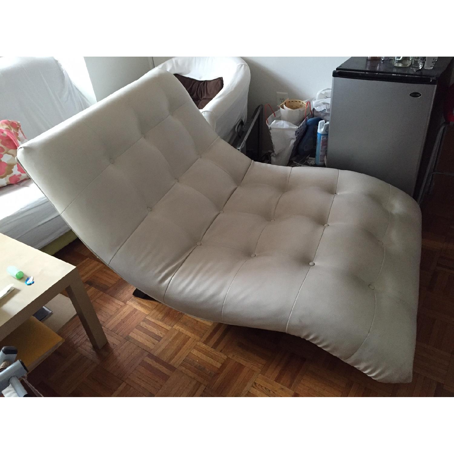 White Leather Chaise Lounge Sofa - image-3