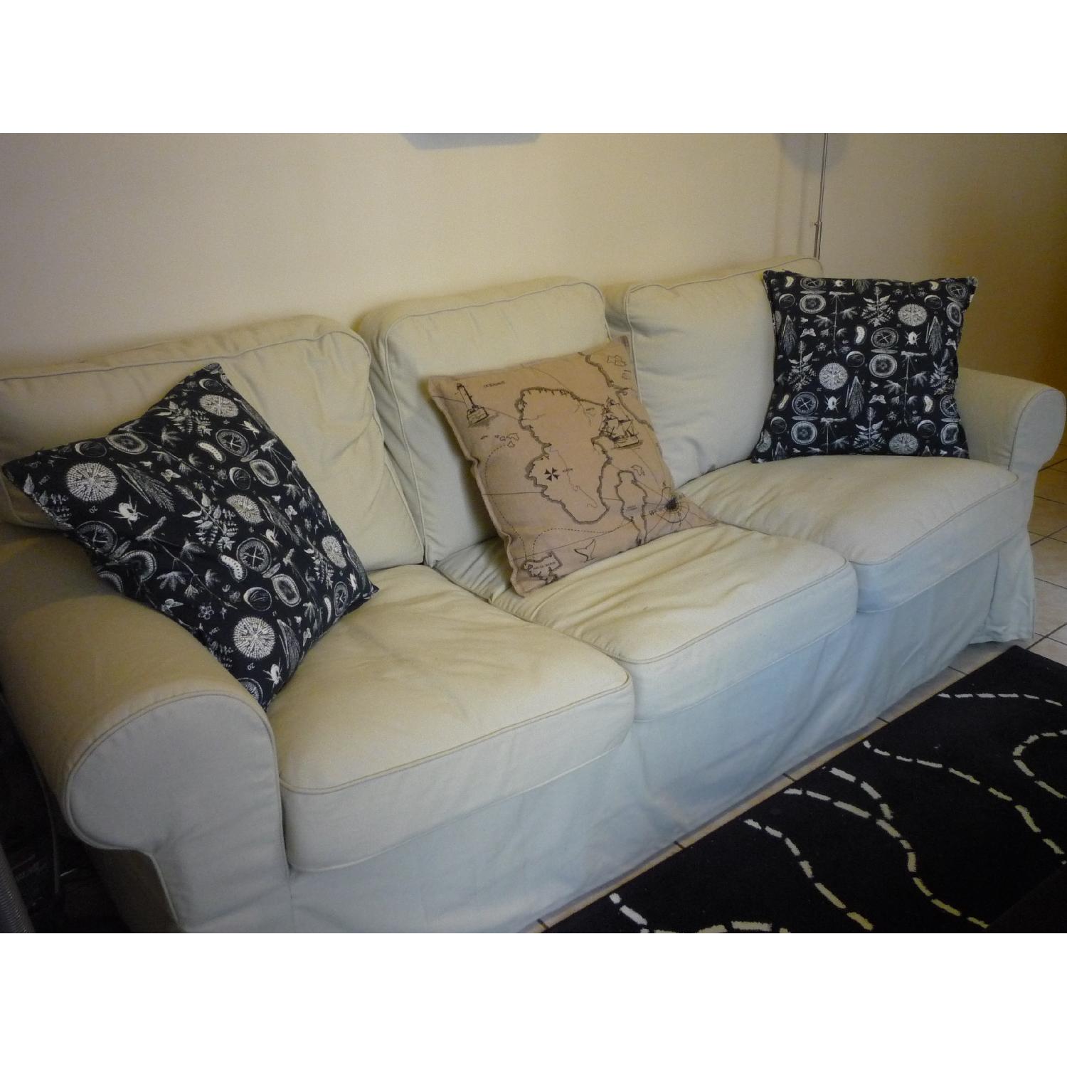 Ikea Light Tan Couch with Throw Pillows - image-1