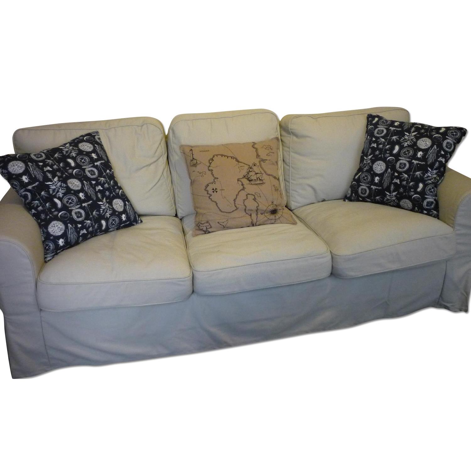 Ikea Light Tan Couch with Throw Pillows - image-0