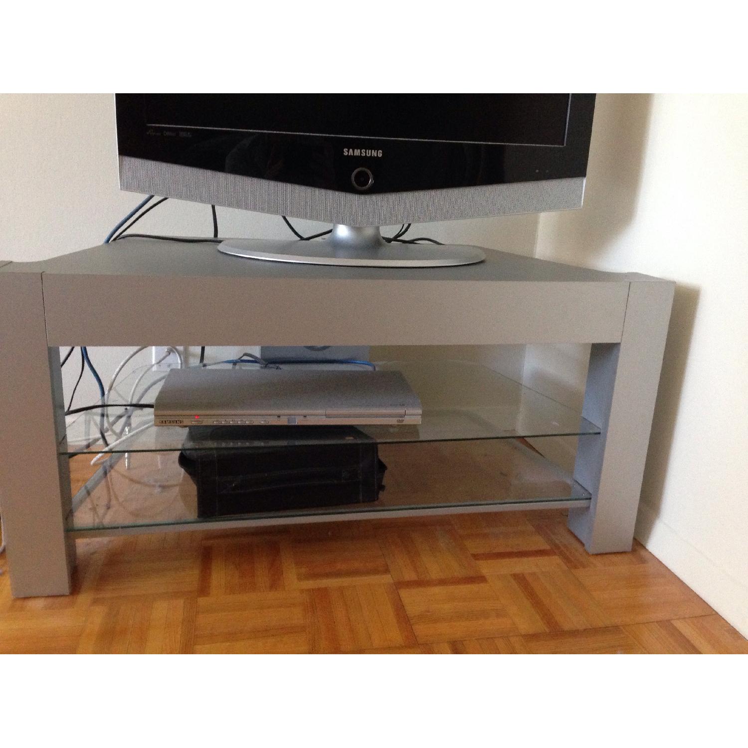 Best Buy Silver TV Stand w/ Glass Shelves - image-2