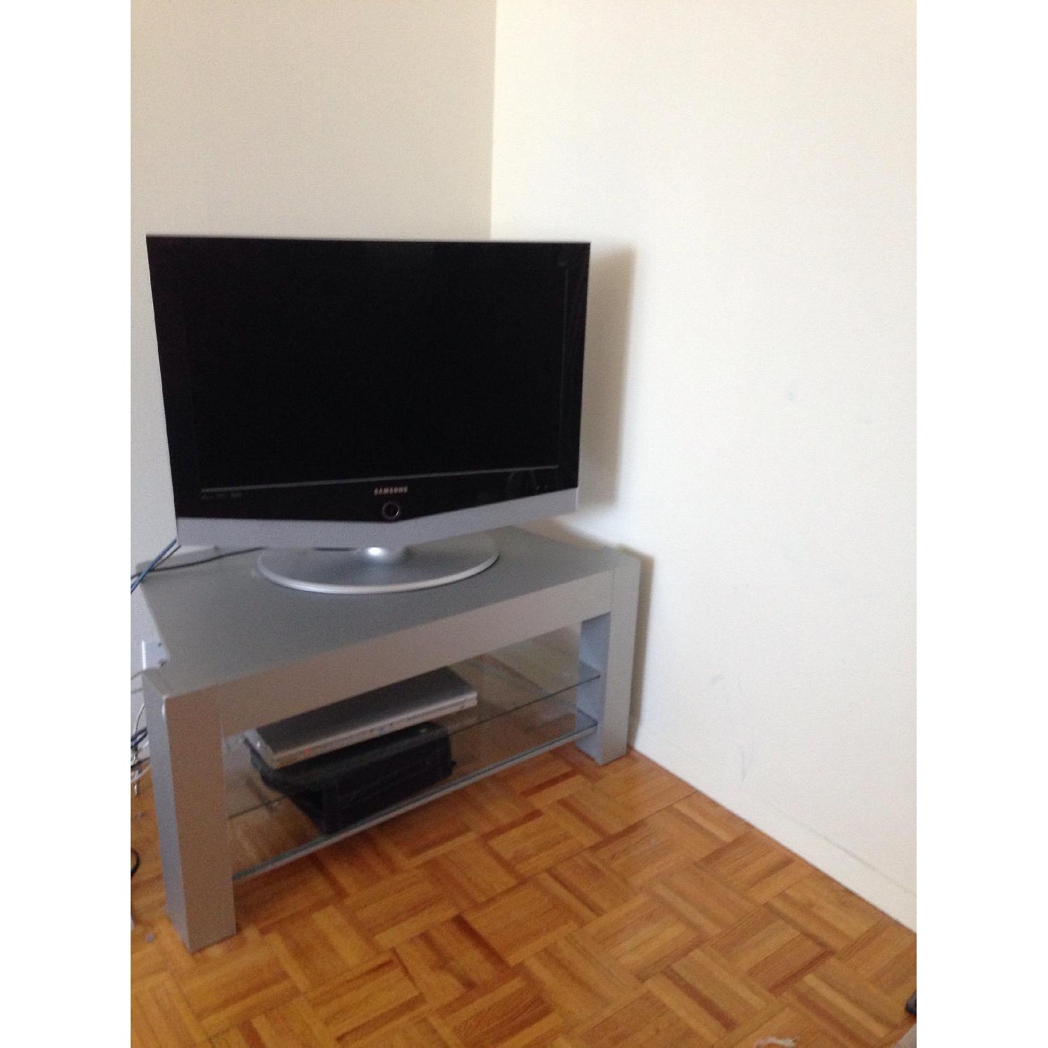 Best Buy Silver TV Stand w/ Glass Shelves - image-6