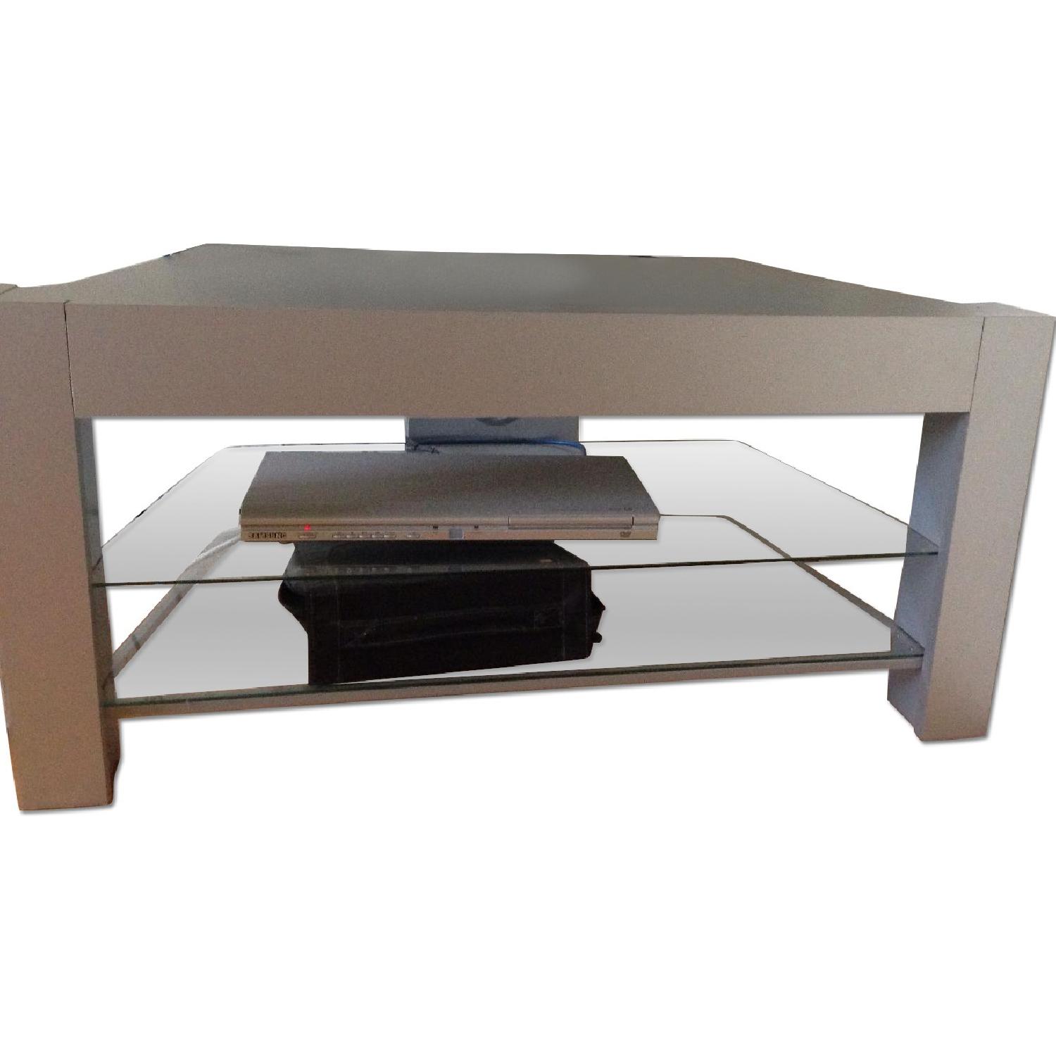 Best Buy Silver TV Stand w/ Glass Shelves - image-0
