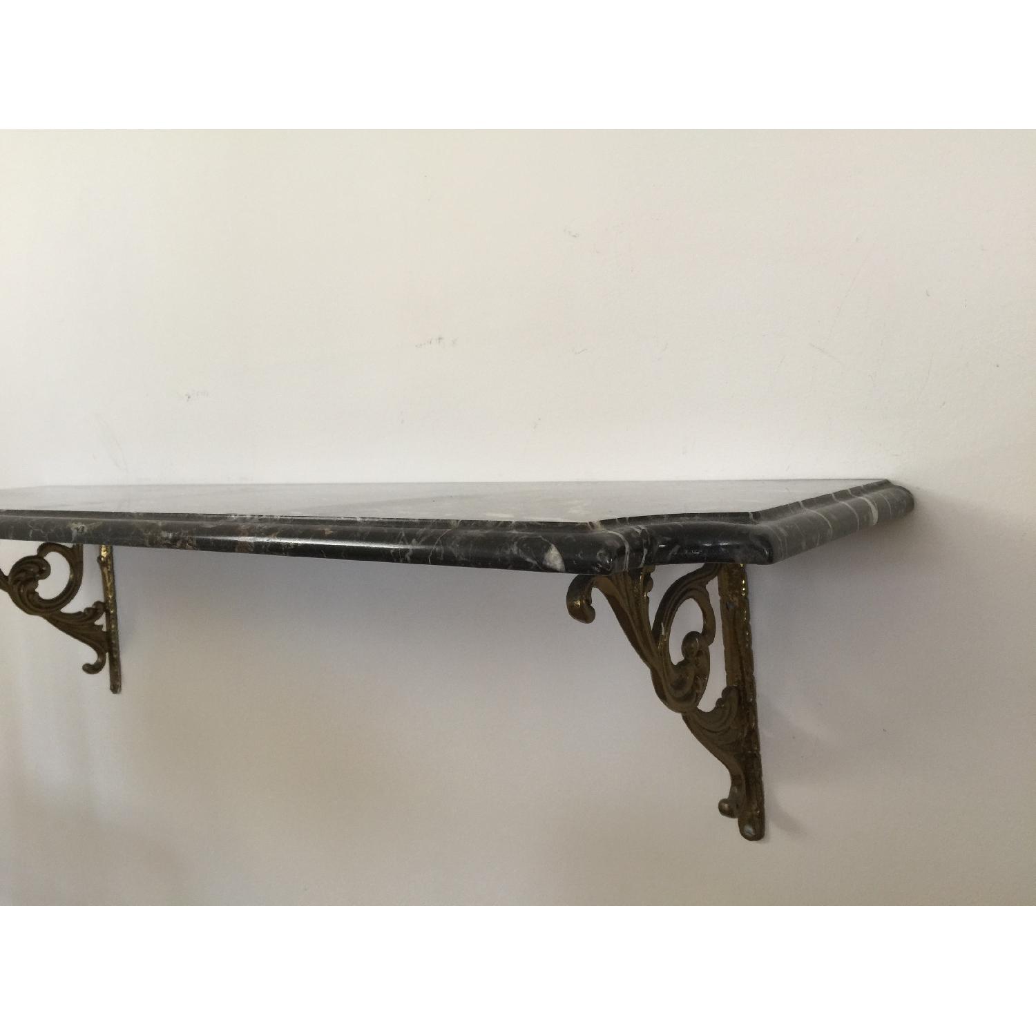 Vintage Solid Marble Wall Shelf wih Brass Brackets - image-1