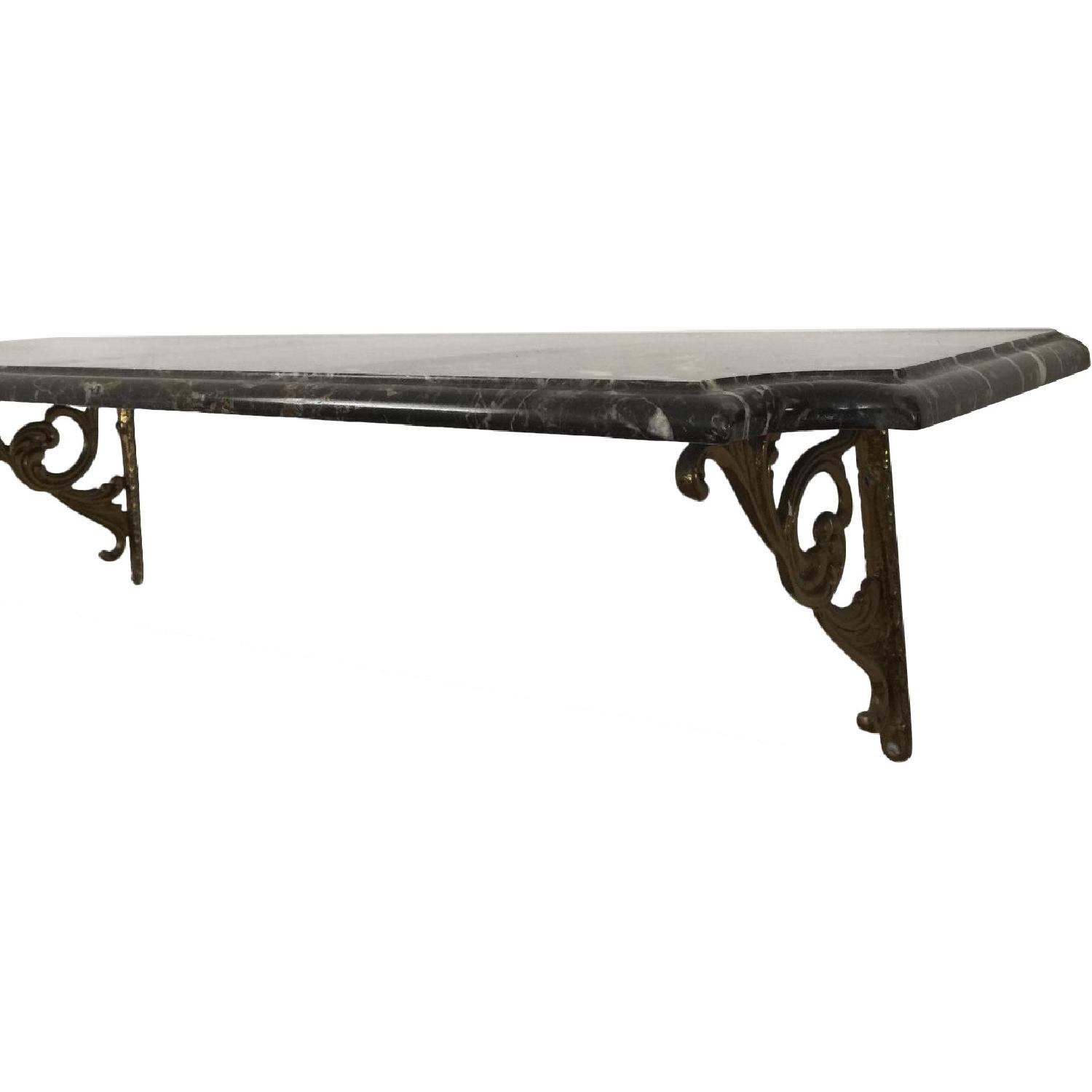 Vintage Solid Marble Wall Shelf wih Brass Brackets - image-0