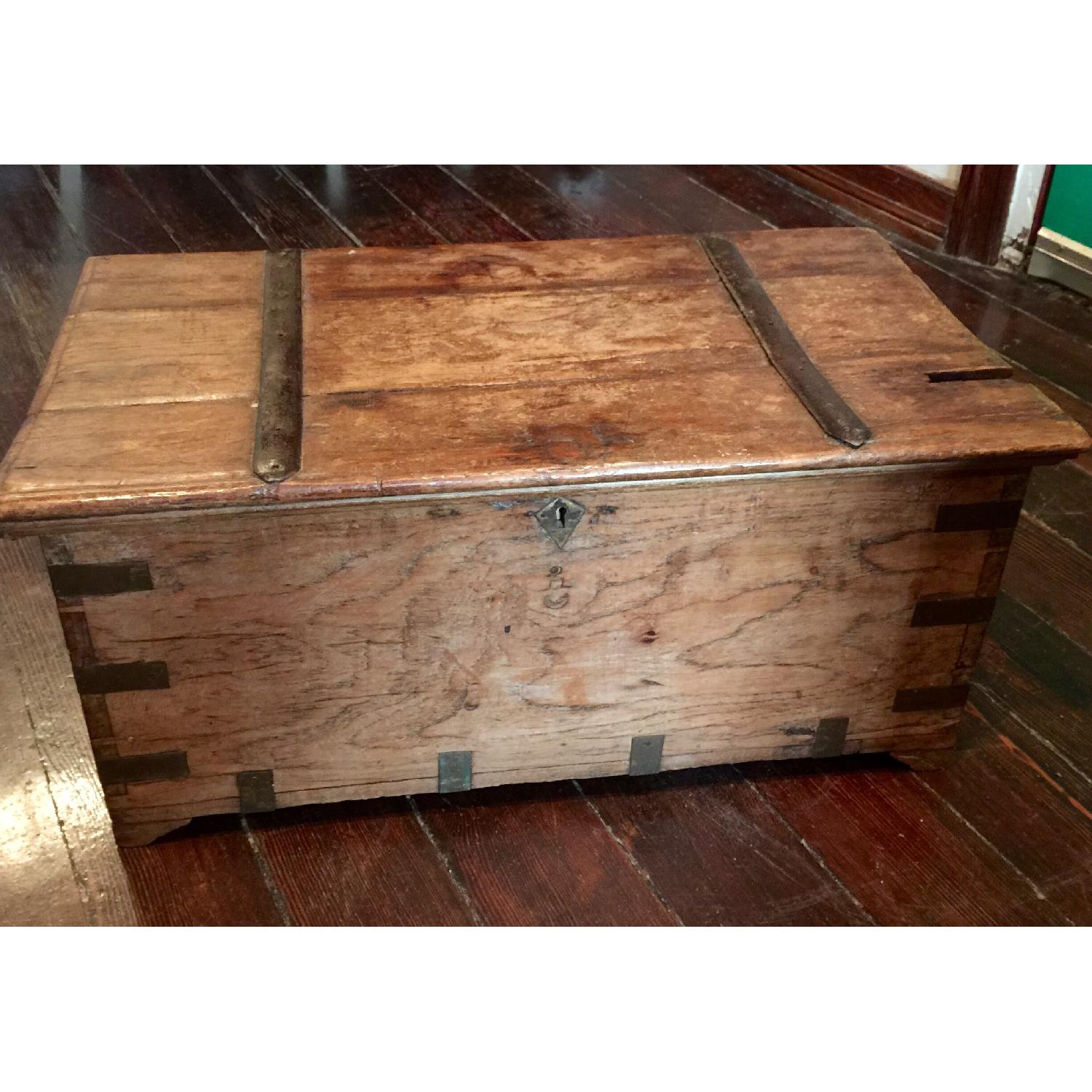 Vintage Indian Handcrafted Wooden Storage Trunk - image-1