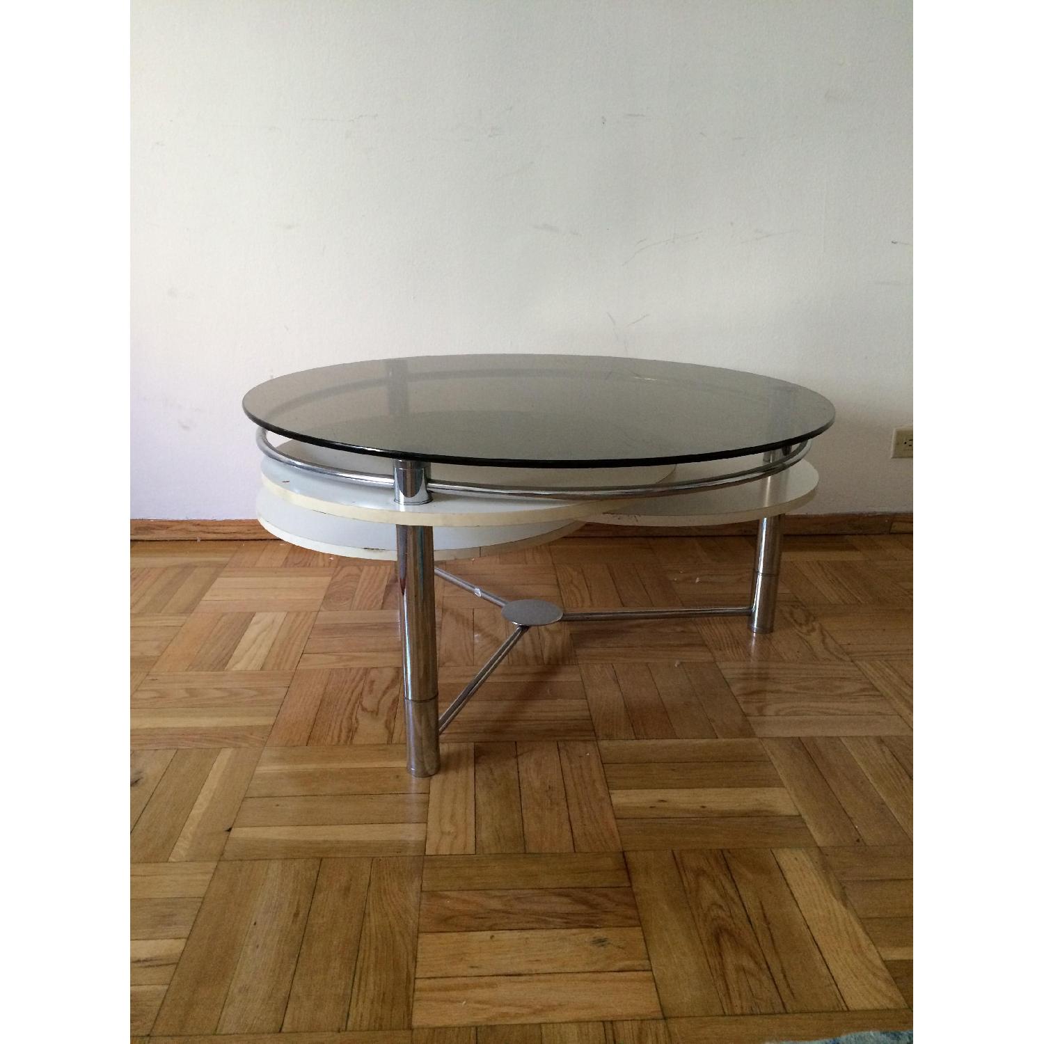 Round Glass Coffee Table w/ 3 Swivel Seats AptDeco