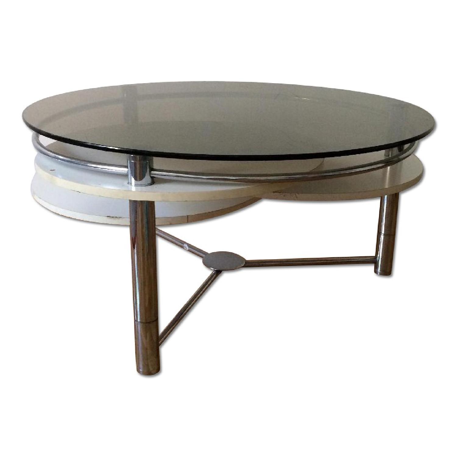 Round Glass Coffee Table w/ 3 Swivel Seats AptDeco