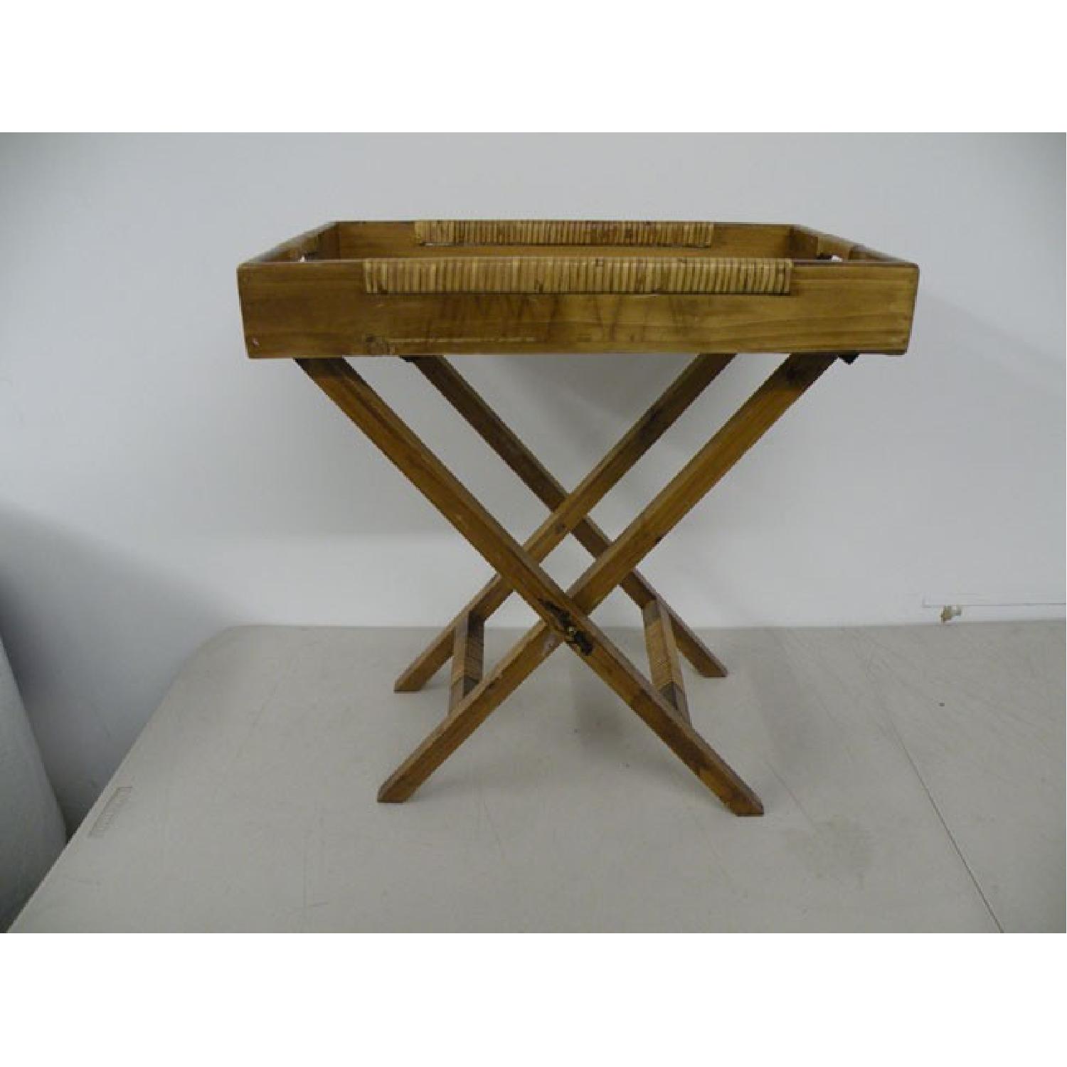 Wood Ratan Table w/ Folding Stand - image-1