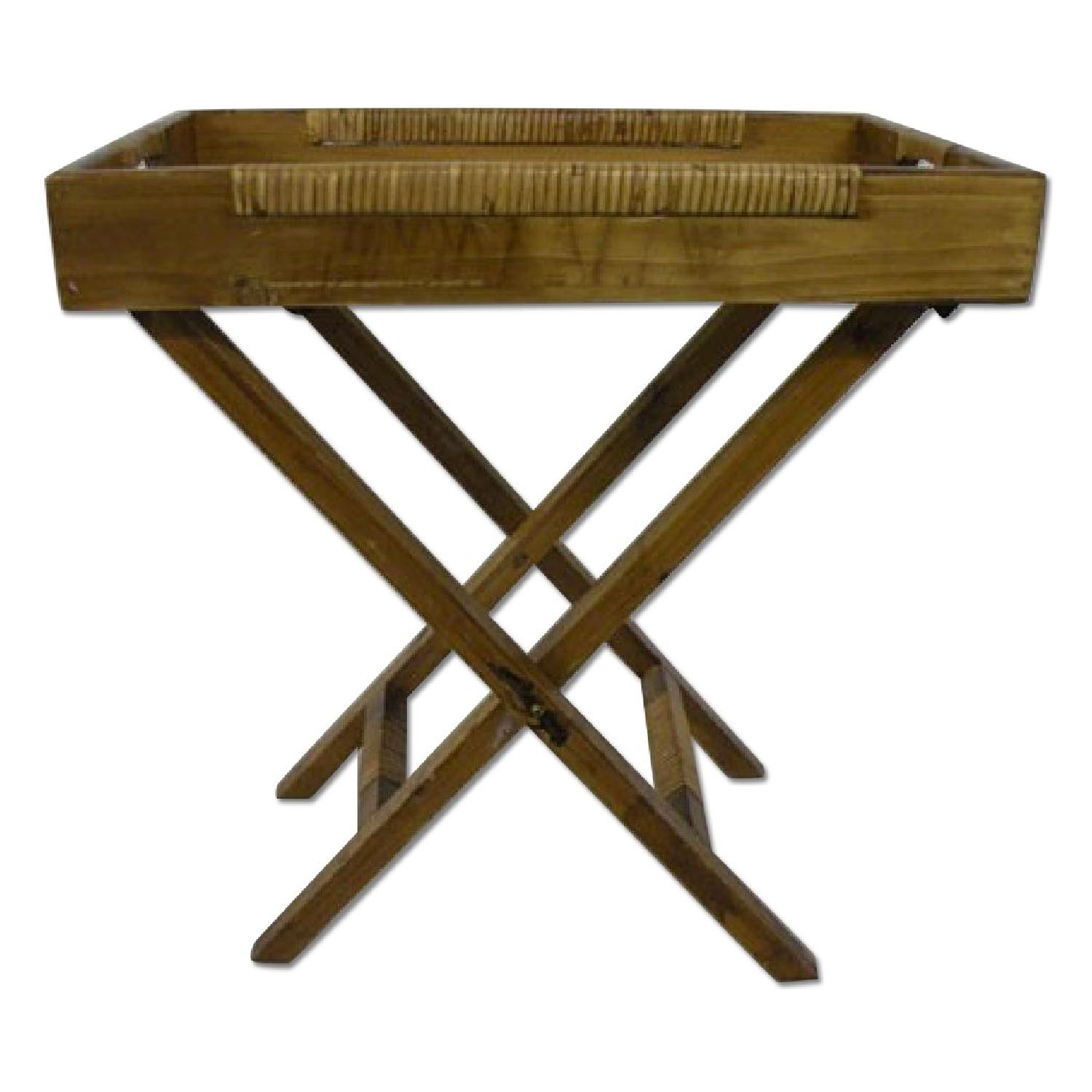 Wood Ratan Table w/ Folding Stand - image-0