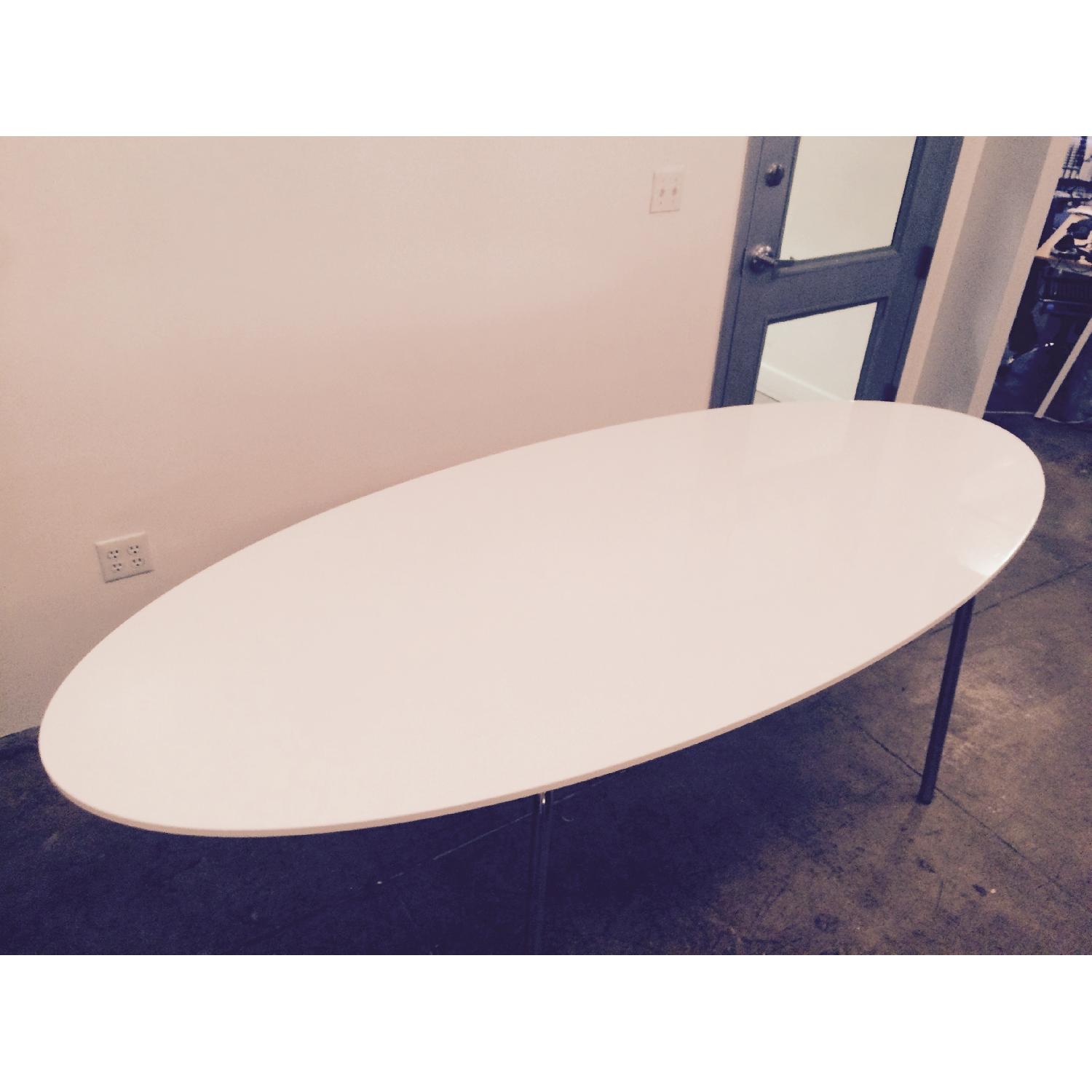 Ikea White Gloss Oval Conference Table w/ Chrome Legs AptDeco