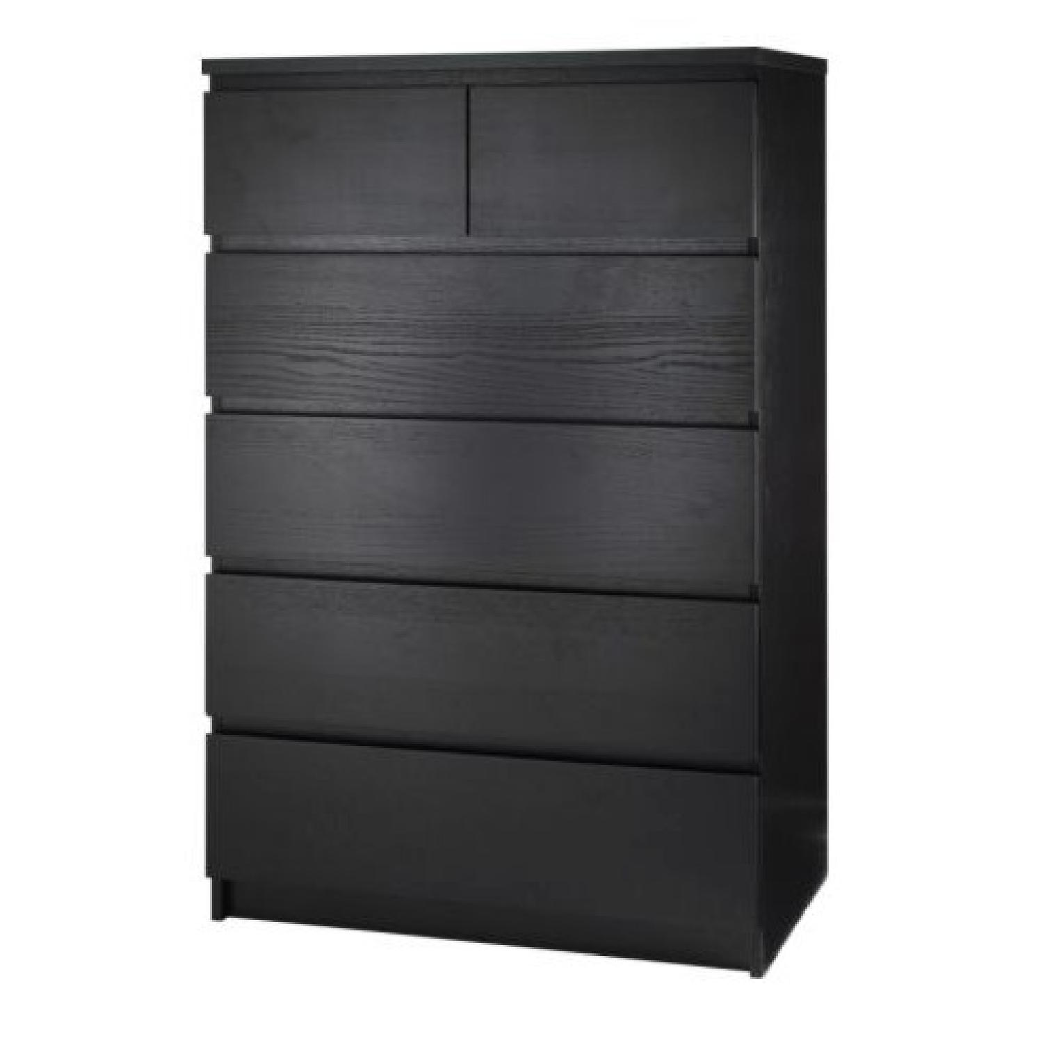 Ikea Malm Black Brown 6-Drawer Dresser + Dresser w/ Mirror - image-1