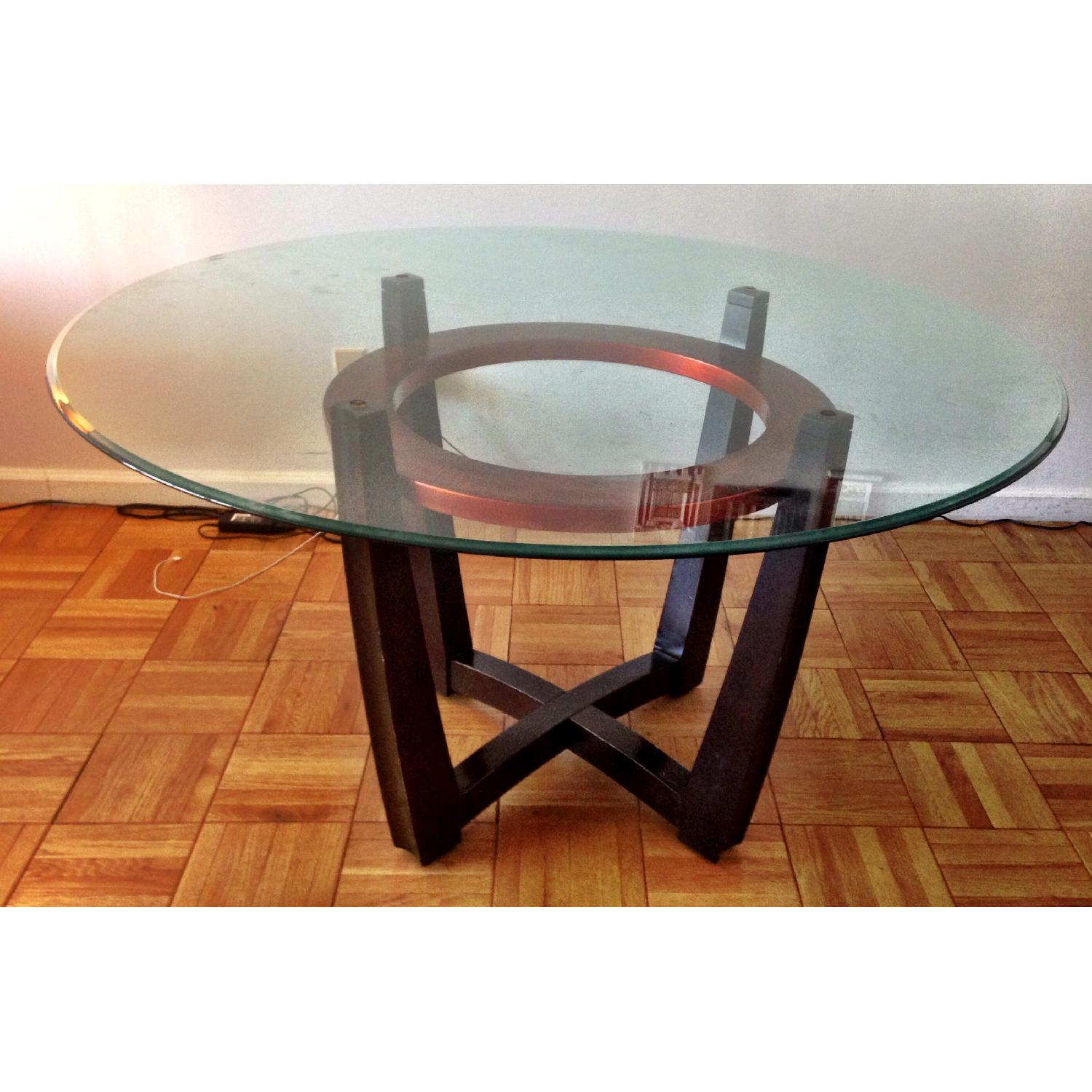 Macy's Round Glass Dining Table w/ 4 Chairs - image-1