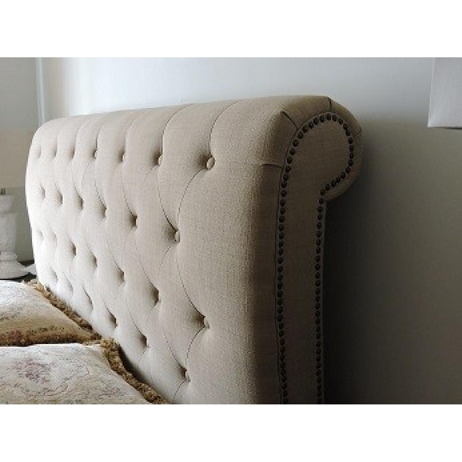 Ballard Design Tufted Twill Queen Headboard w/ Nailhead Trim AptDeco
