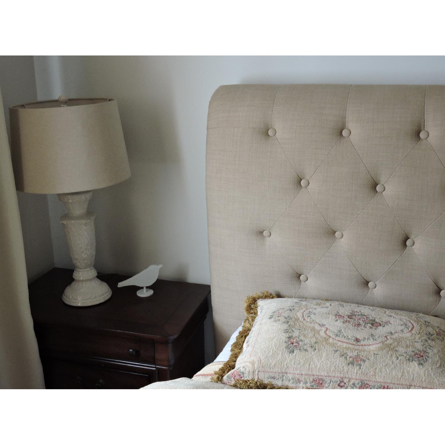 Ballard Design Tufted Twill Queen Headboard w/ Nailhead Trim AptDeco