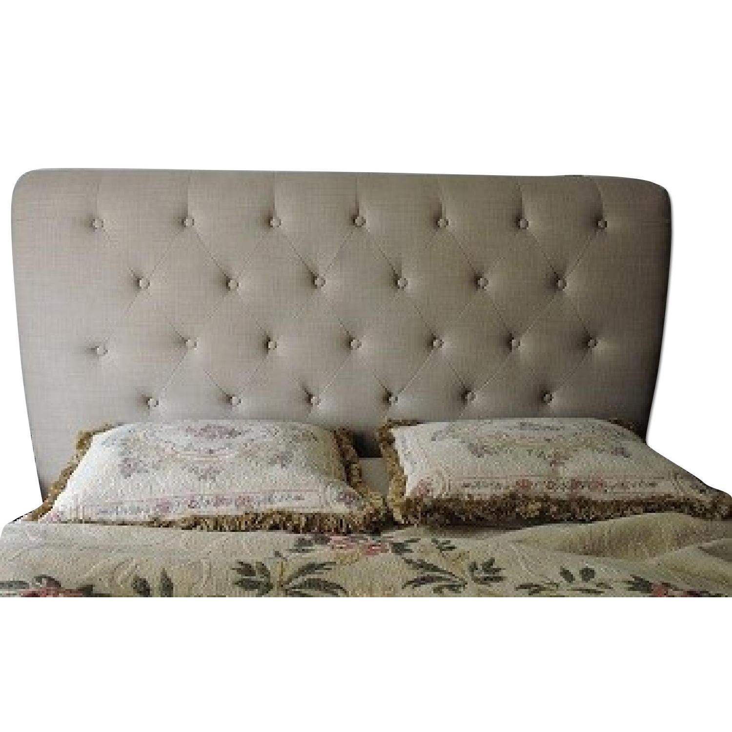 Ballard Design Tufted Twill Queen Headboard w/ Nailhead Trim AptDeco