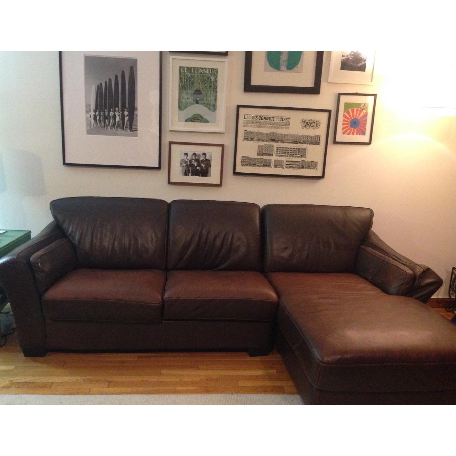 Brown Leather Sectional Sofa with Chaise Lounge - image-1