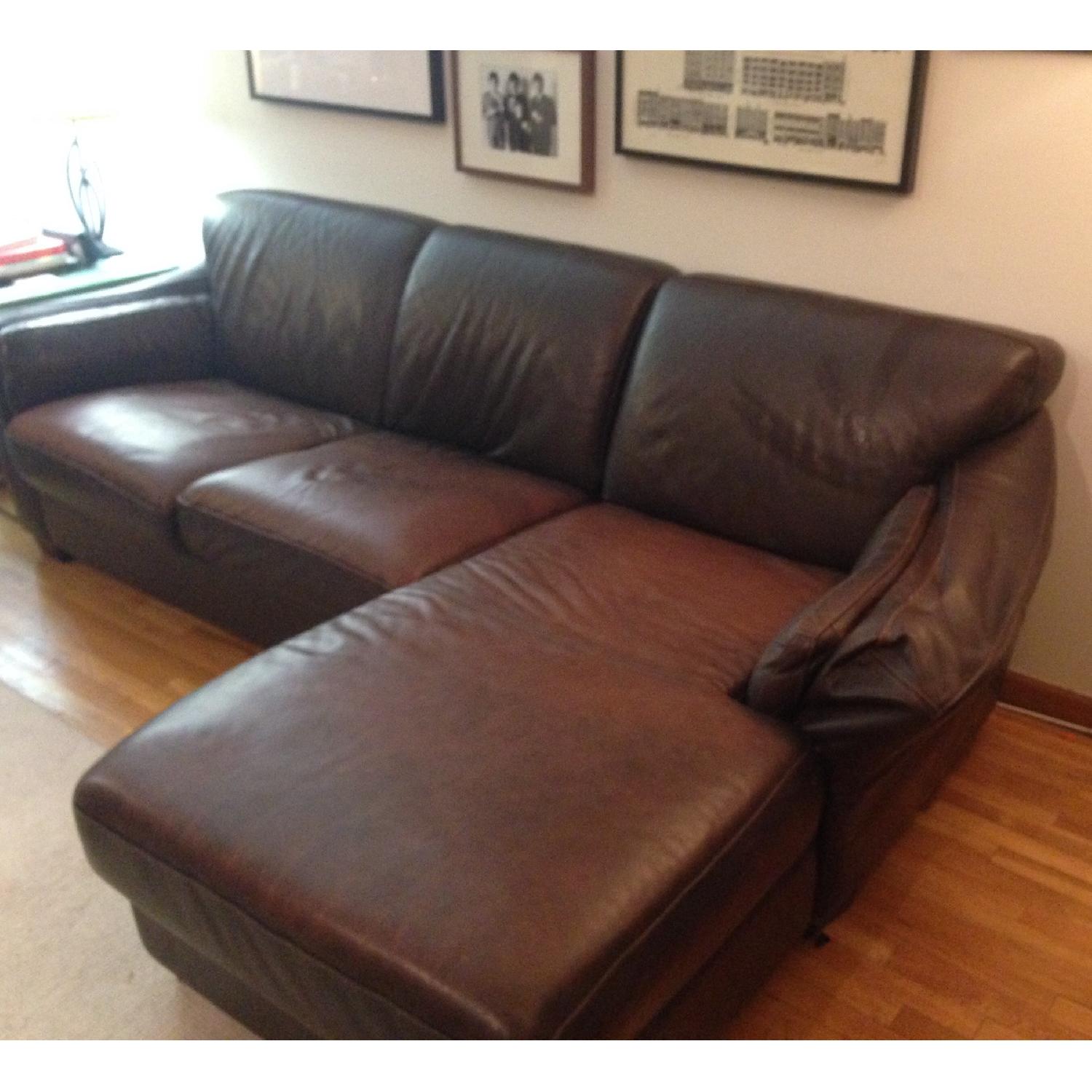Brown Leather Sectional Sofa with Chaise Lounge - image-2
