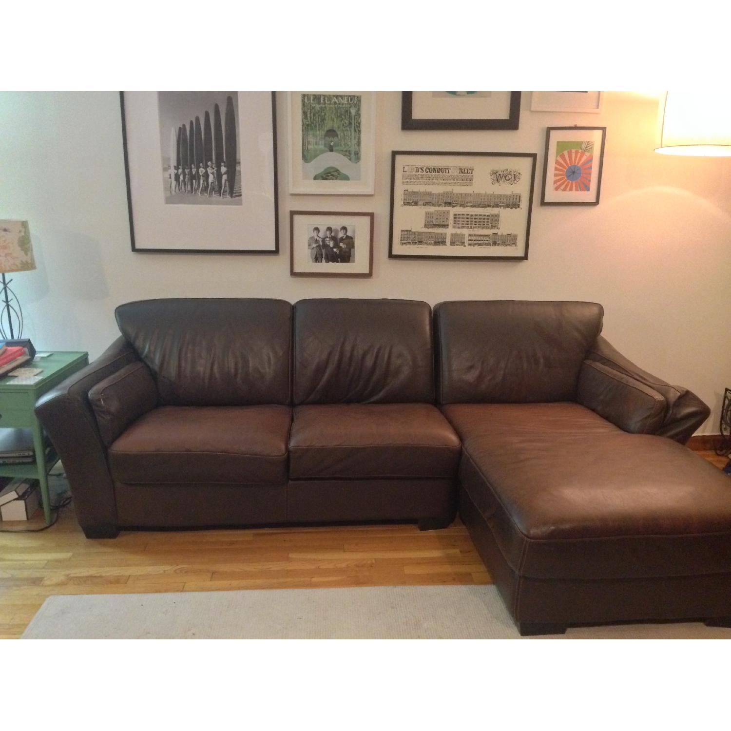 Brown Leather Sectional Sofa with Chaise Lounge - image-5