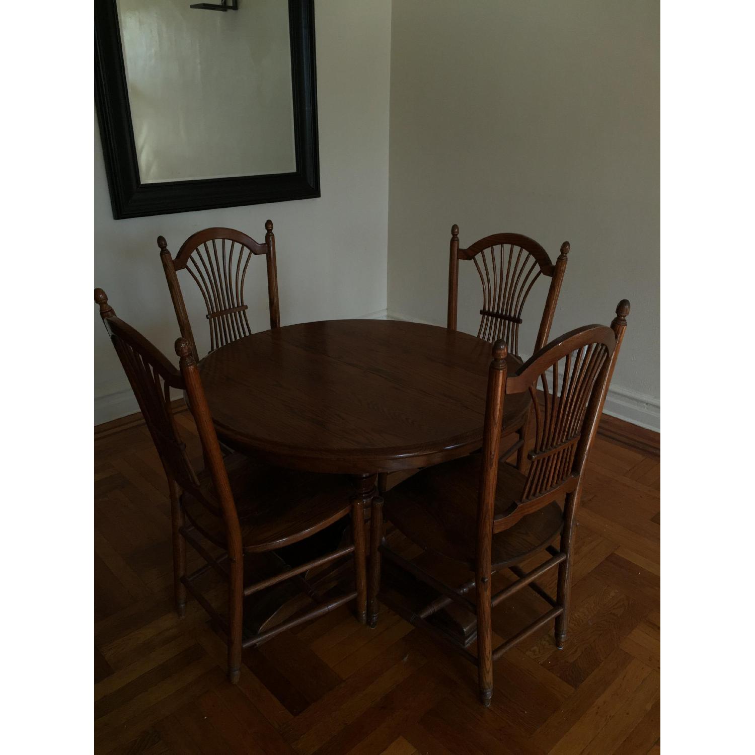 Solid Oak Dining Table w/ 4 Wheatback Chairs - image-1