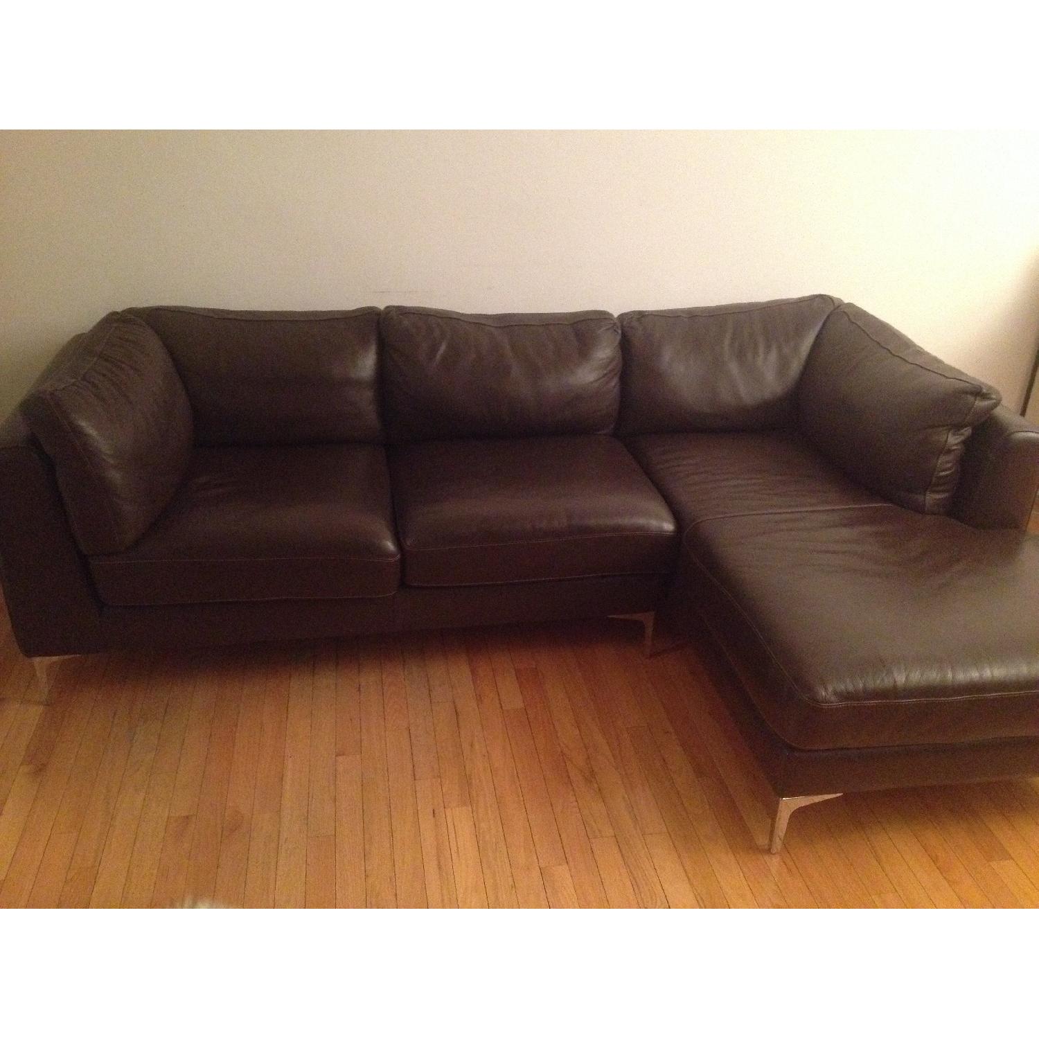 Design within Reach Brown Leather Albert Sectional w/ Right Chaise - image-4