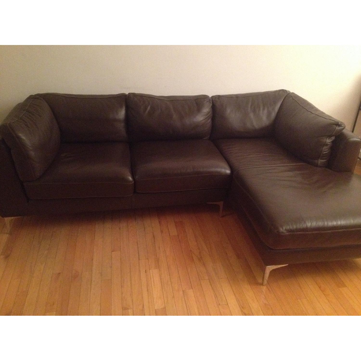 Design within Reach Brown Leather Albert Sectional w/ Right Chaise - image-5