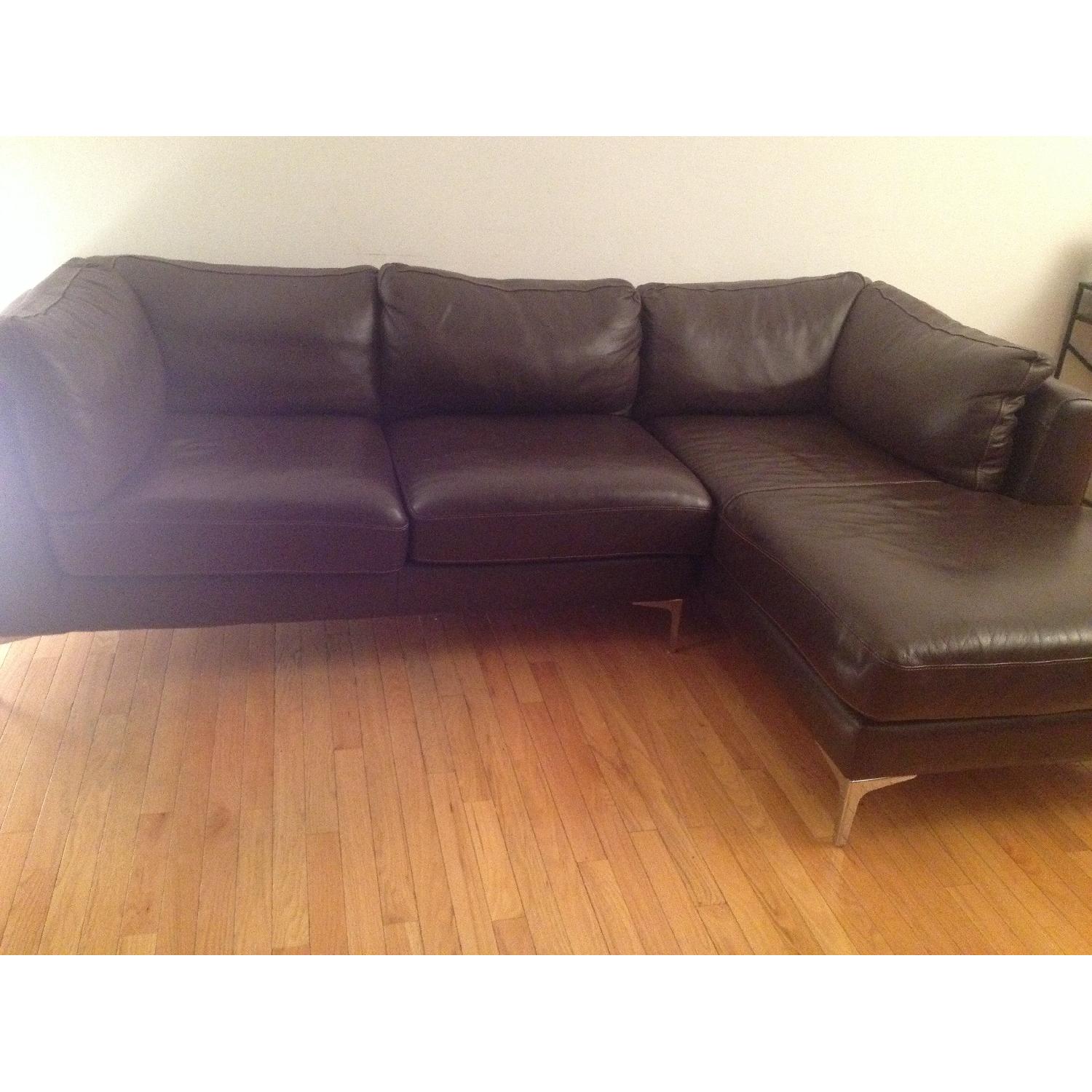 Design within Reach Brown Leather Albert Sectional w/ Right Chaise - image-8