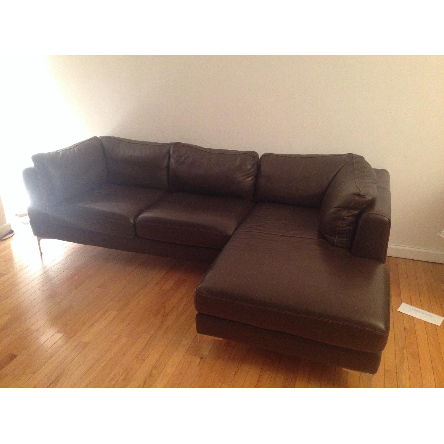 Design within Reach Brown Leather Albert Sectional w/ Right Chaise - image-12