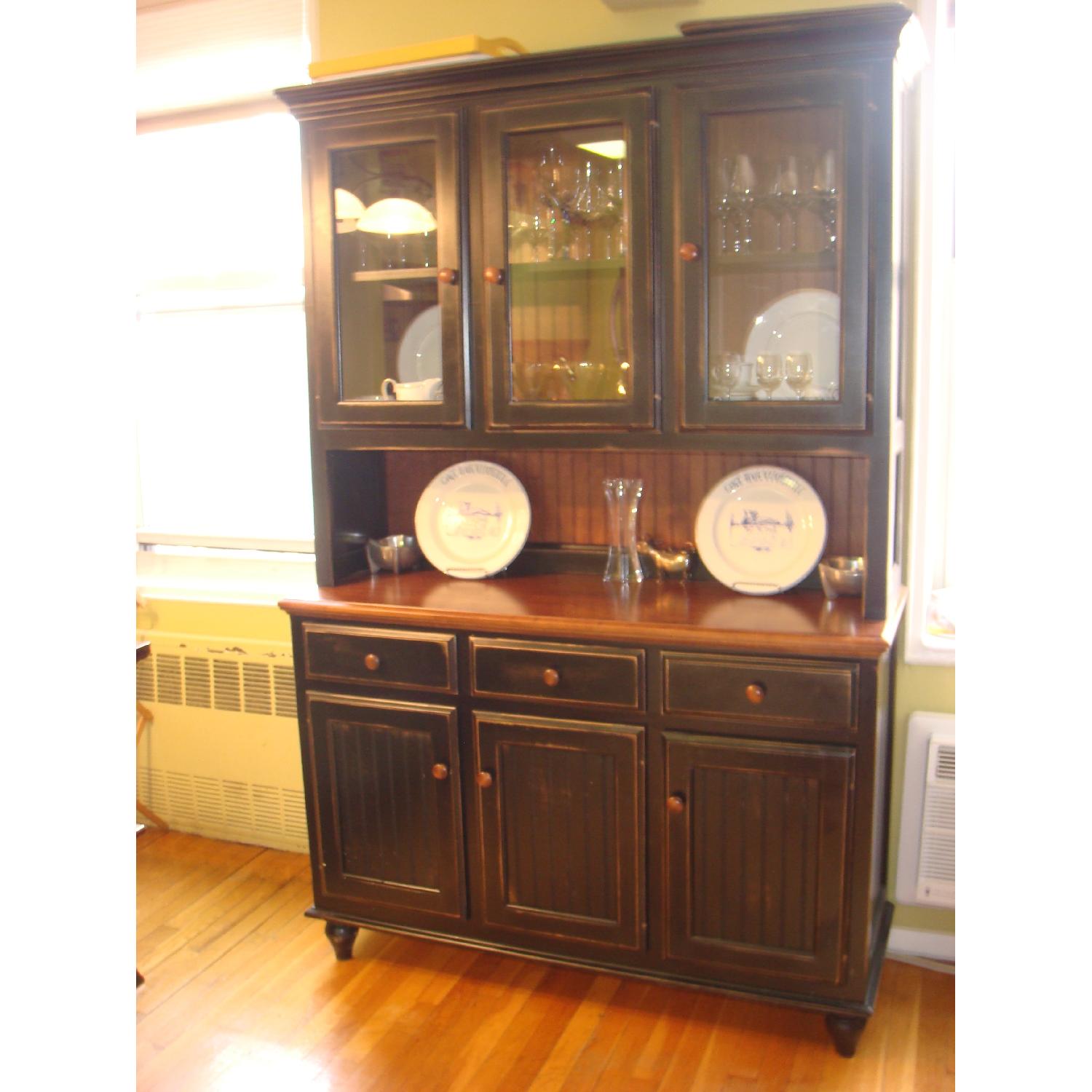 Village Pine Furniture 2 Tone Hutch/China Cabinet - image-3
