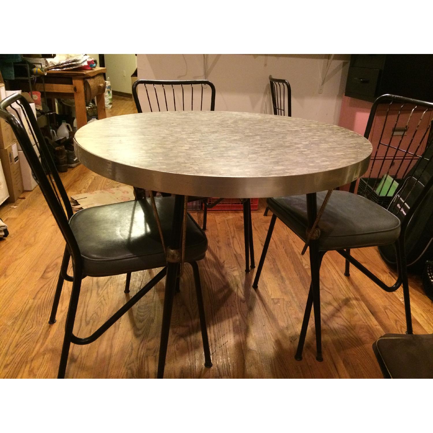Retro Formica & Chrome Round Table w/ 4 Chairs - image-1