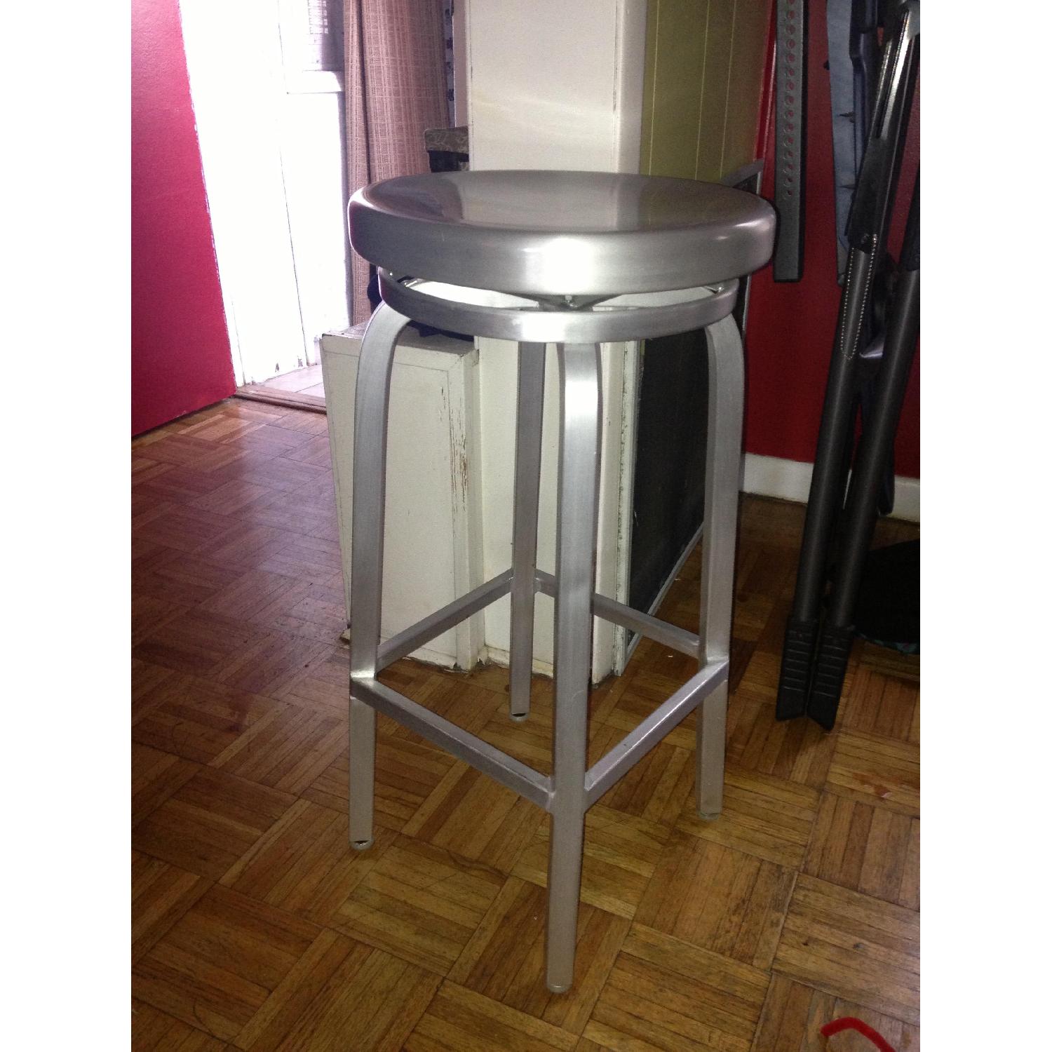 Crate & Barrel Aluminum Spin Counter Bar Stools - Pair - image-2