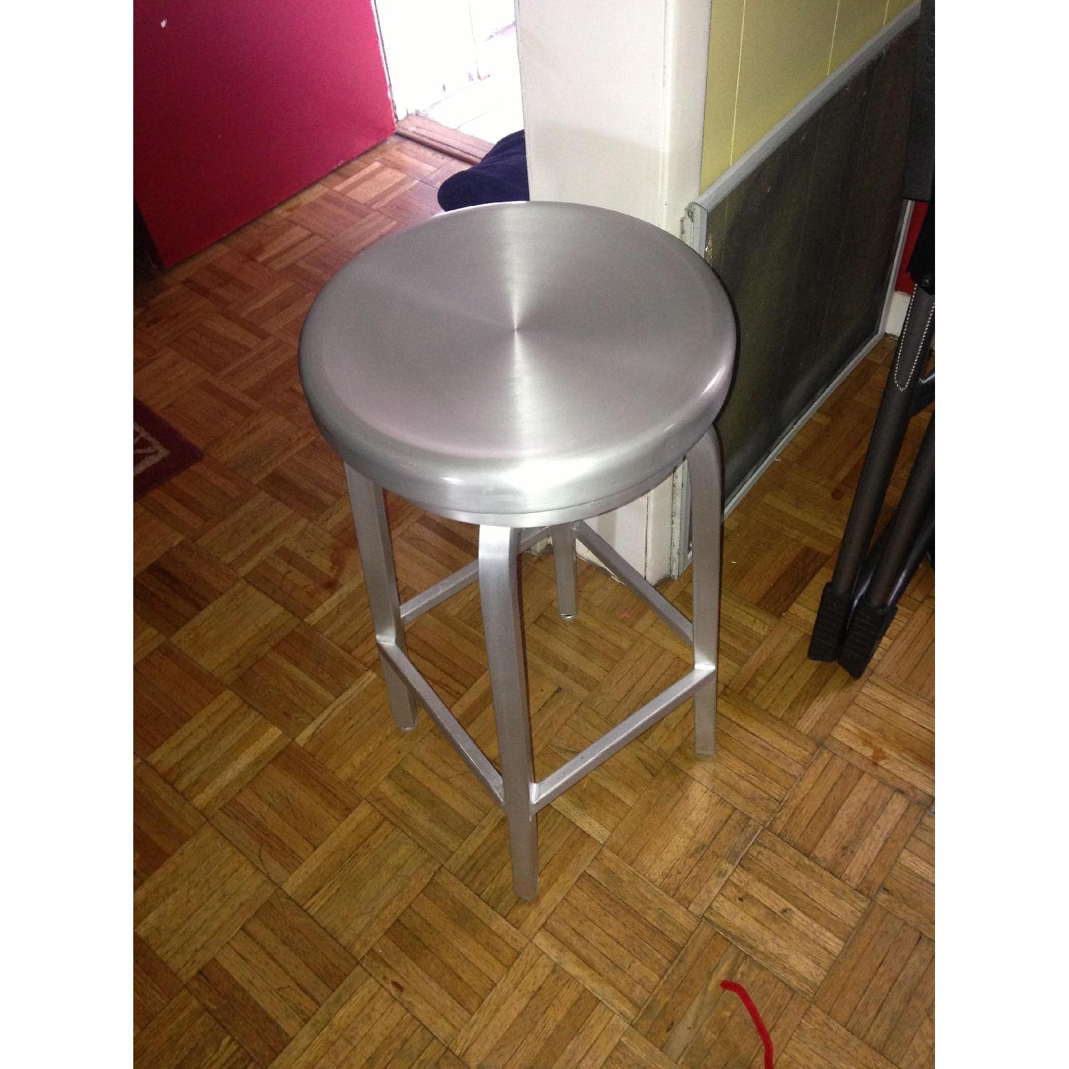 Crate & Barrel Aluminum Spin Counter Bar Stools - Pair - image-4