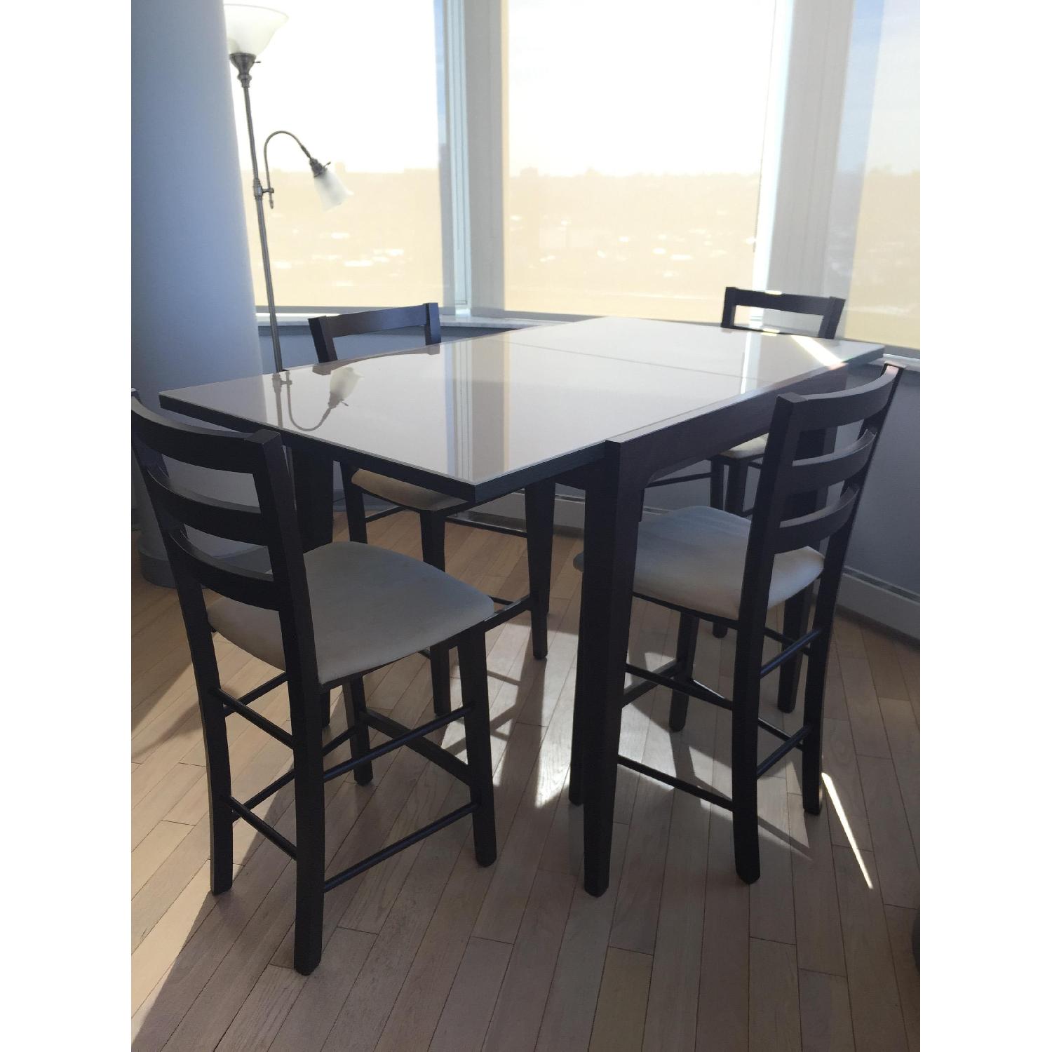 Macy's Square Glass Table Top w/ 4 Micro Suede Pub Chairs AptDeco