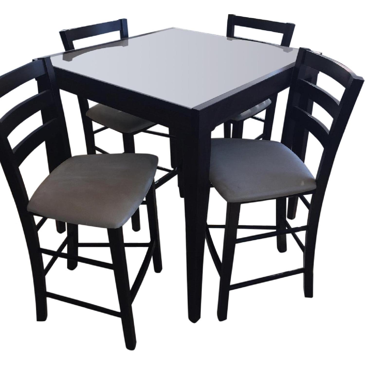 Macy's Square Glass Table Top w/ 4 Micro Suede Pub Chairs AptDeco