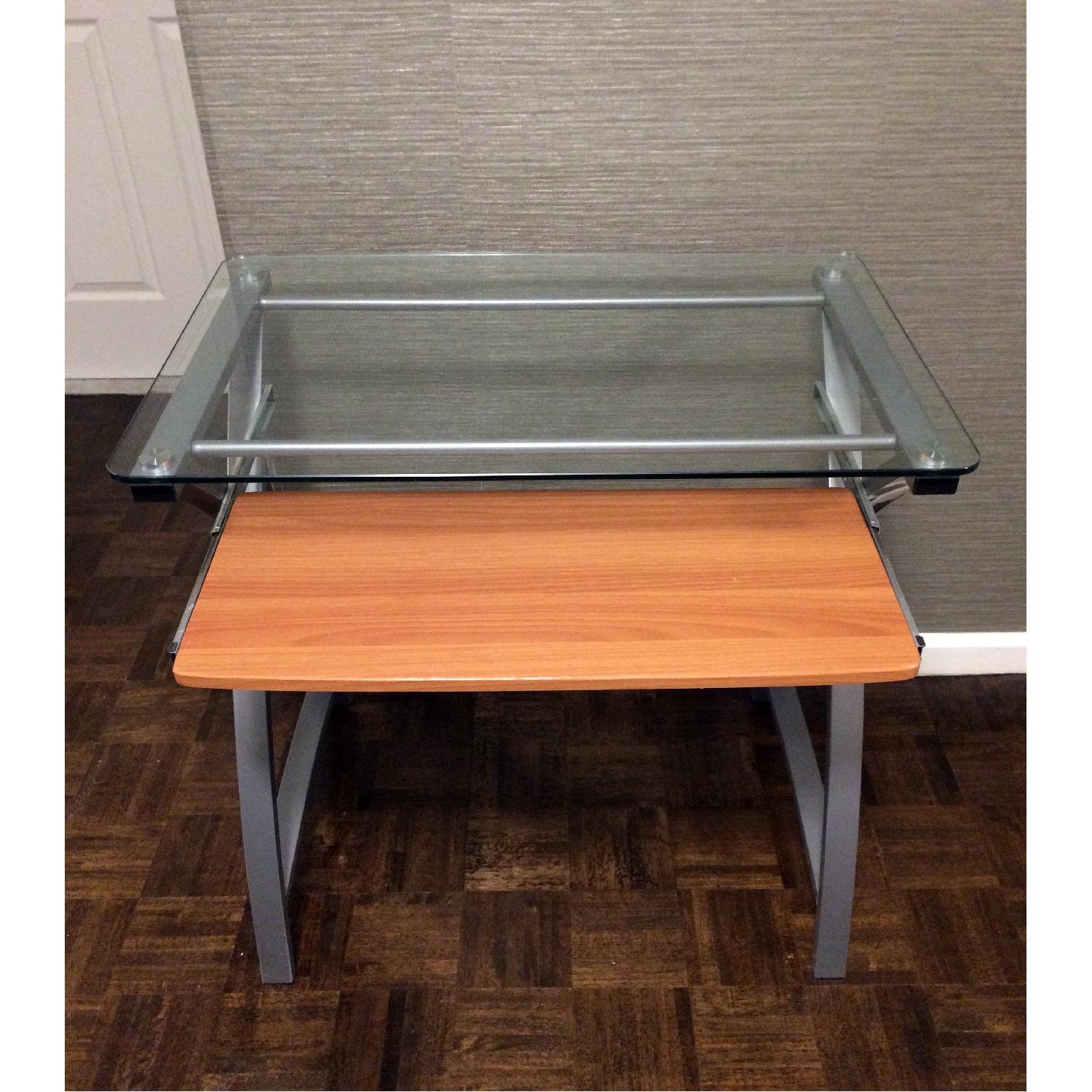Staples Glass Computer Desk with Silver Finish Metal Body - image-1