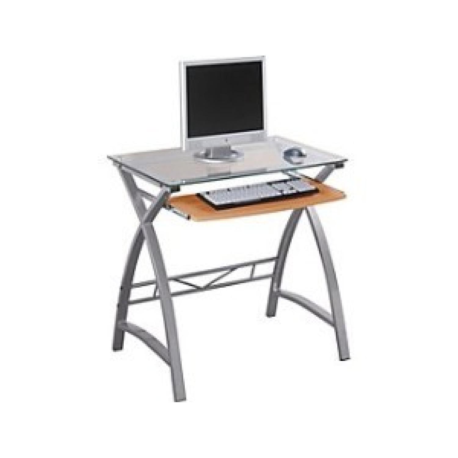 Staples Glass Computer Desk with Silver Finish Metal Body - image-2